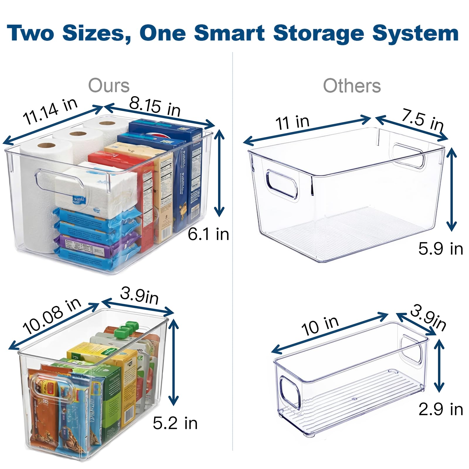 10 Pack Clear Plastic Storage Organizer Bins