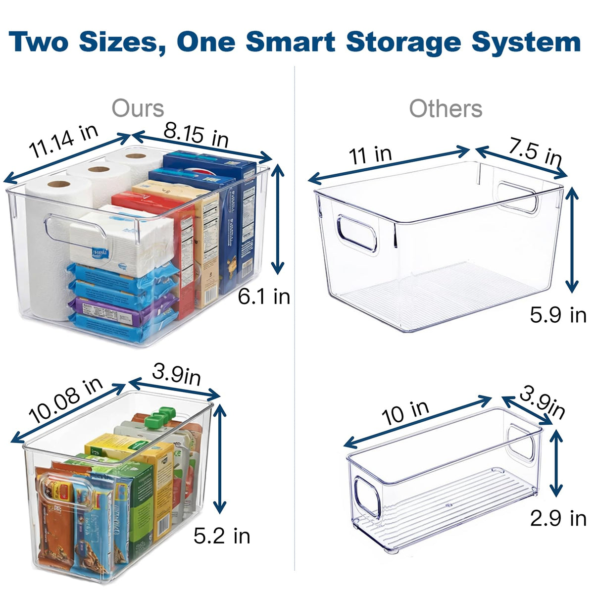 8 Pack Clear Plastic Storage Organizer Bins