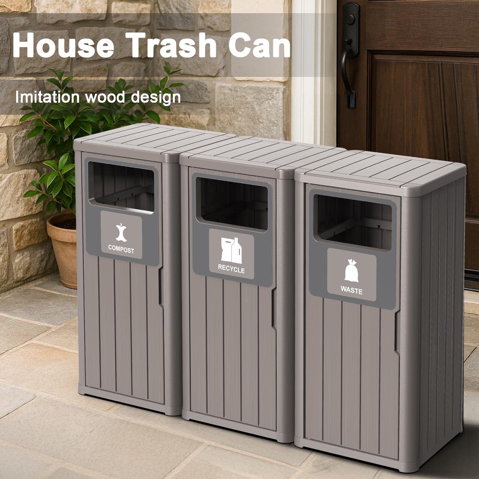 Outdoor Three Barrel Trash Can
