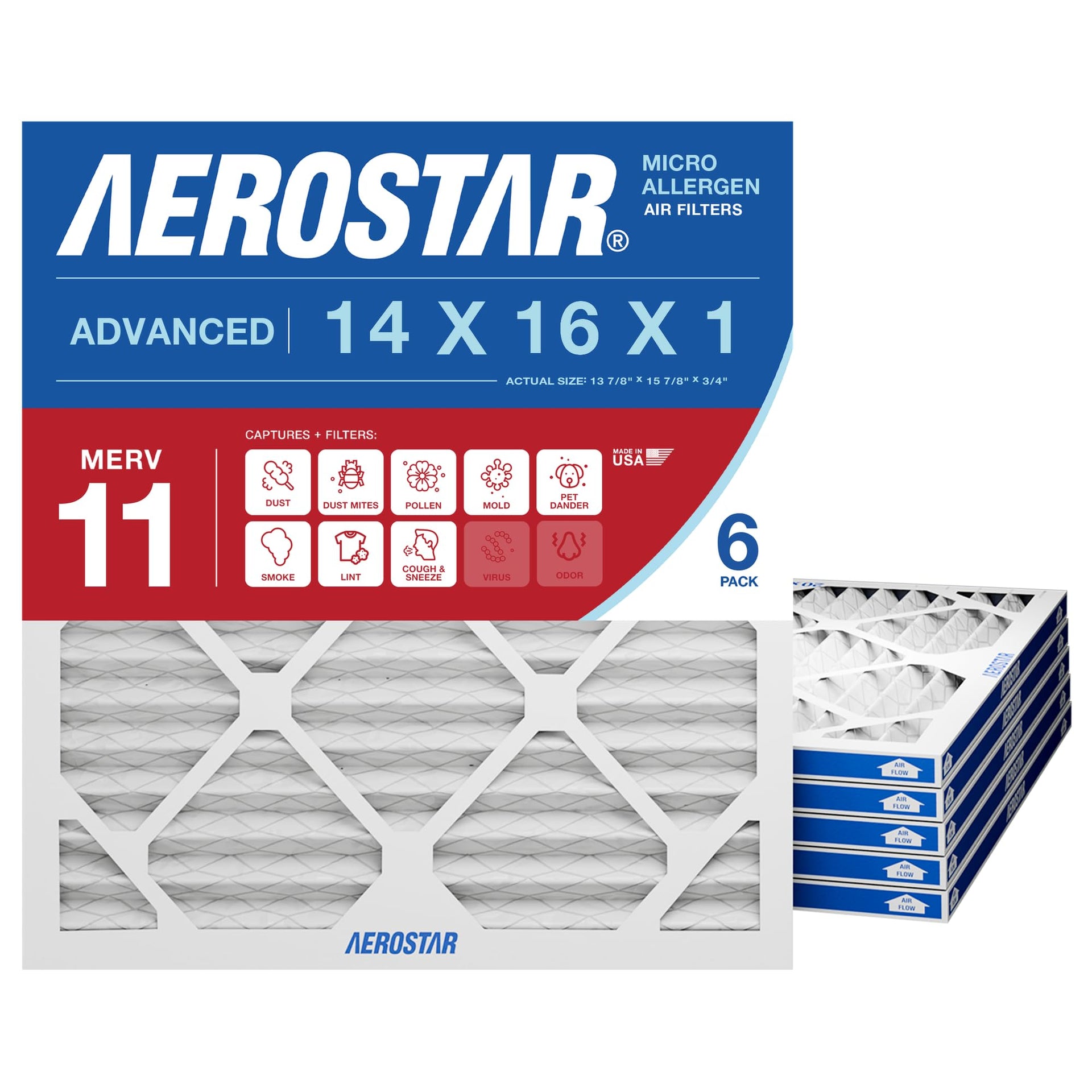 Air Filter 14x16x1 MERV 11 AC Filter (6 Count)
