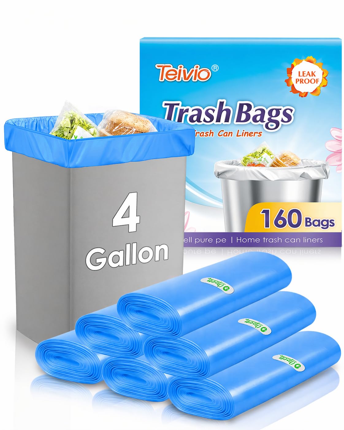Small Blue Trash Bags 4 Gallon 160 Count Kitchen Garbage Bags