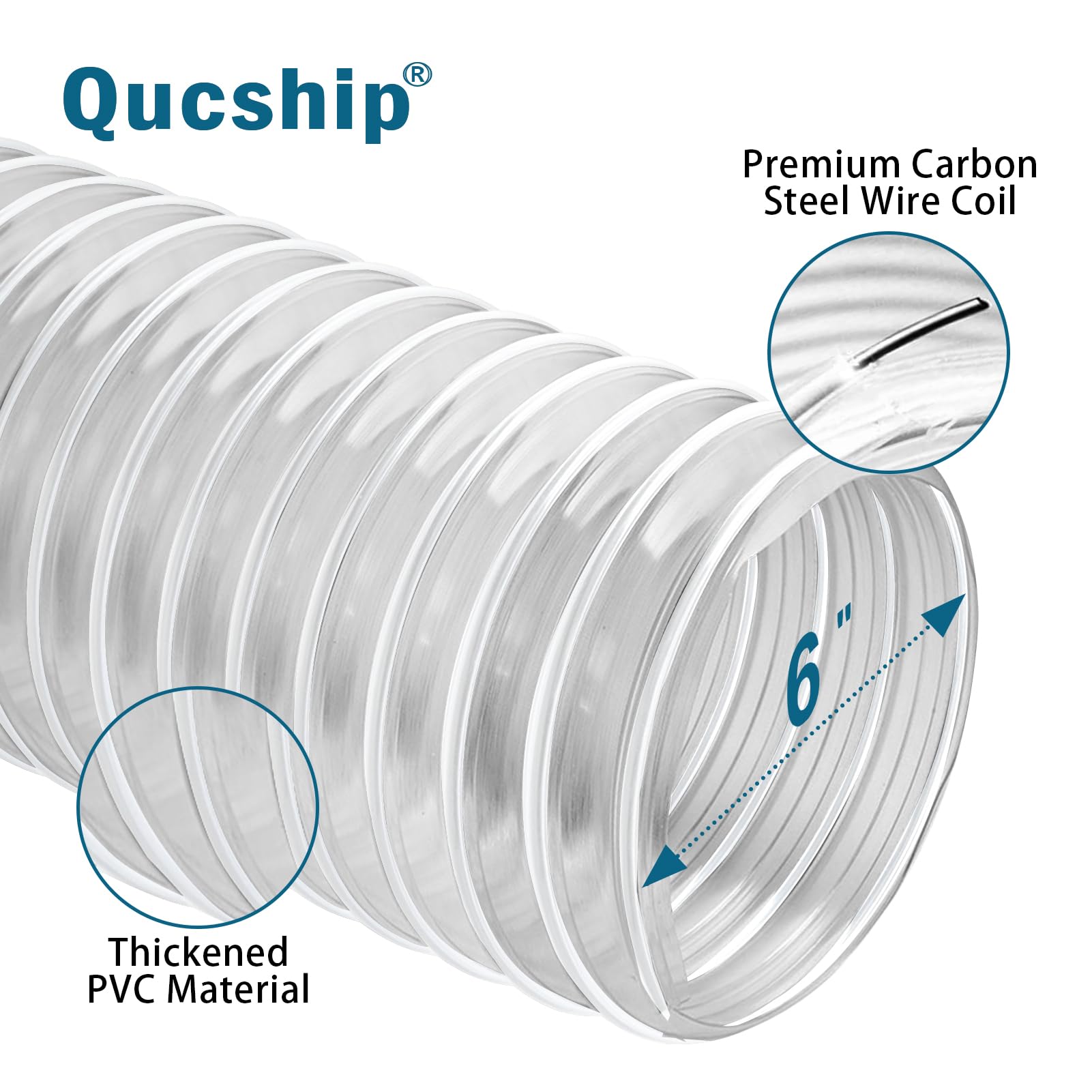 6"x5' PVC Dust Collection Hose with 2 Stainless Clamps for Woodworking