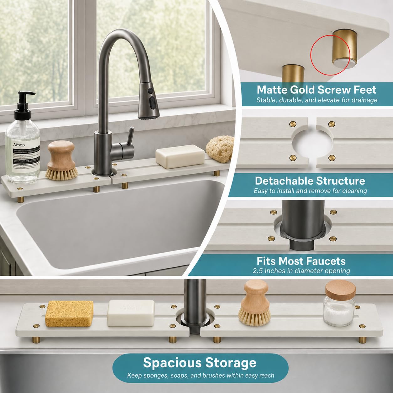 2PCS Stone Faucet Mat for Kitchen Sink (2 Count)