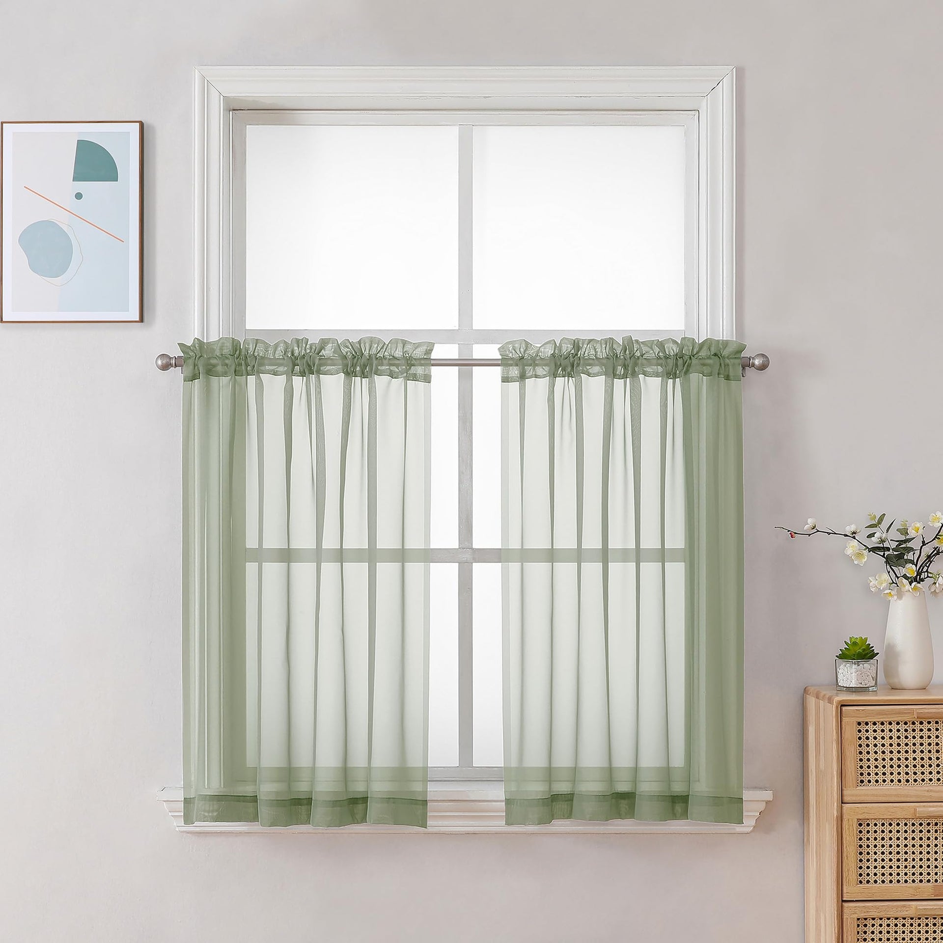 Sheer Curtains Tiers 42W x 24L Inches 2 Pieces Set