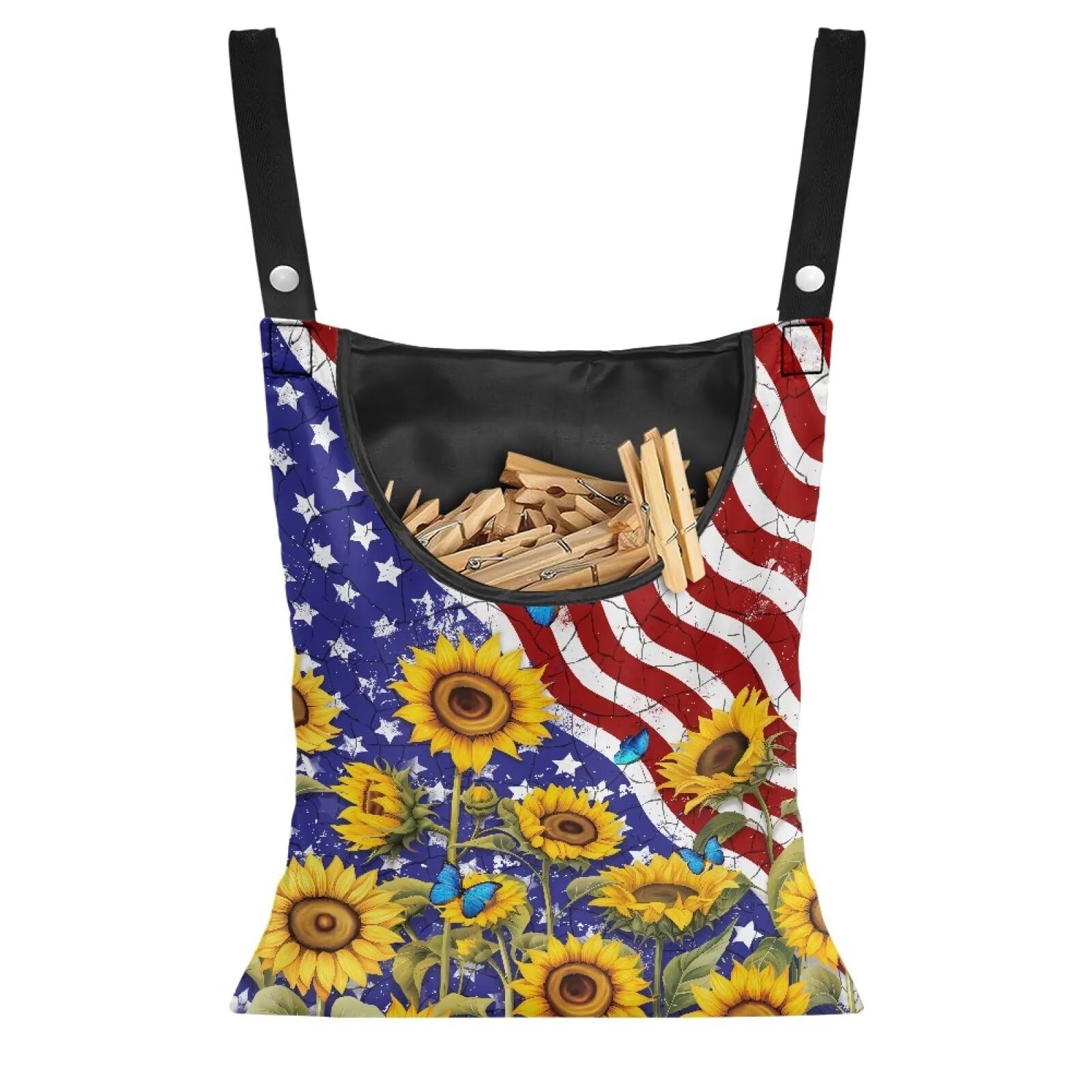 American Flag Clothespin Bags Sunflower Laundry Hanging Storage Organizer Clothes Pin Hanging Bags with Rope Clothespin Holder with an Space