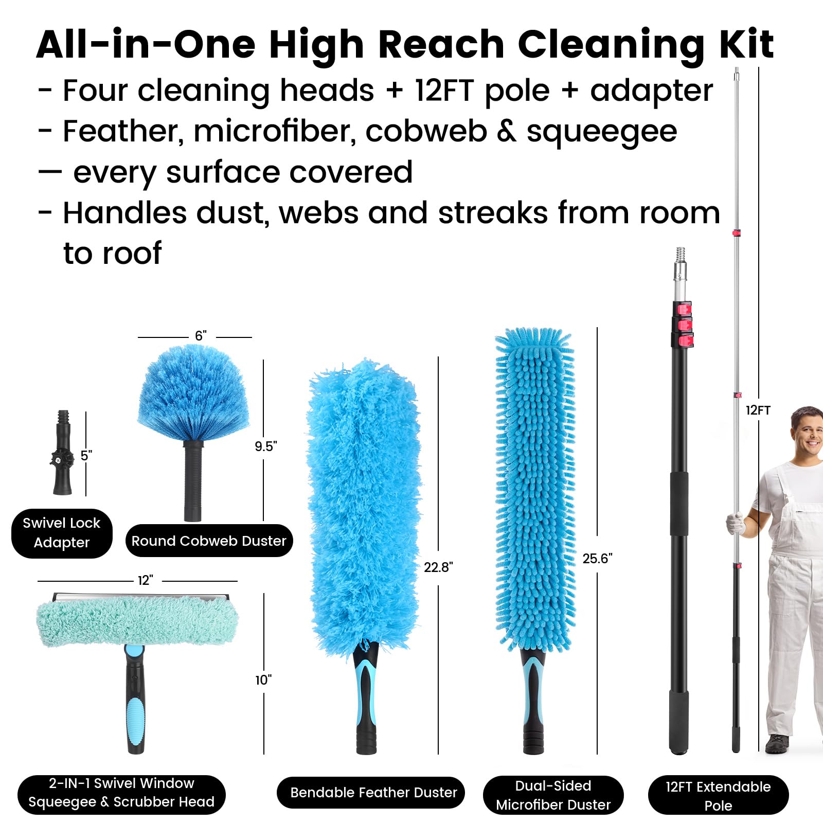 Ceiling Fan Duster Kit with 12 FT Telescoping Pole