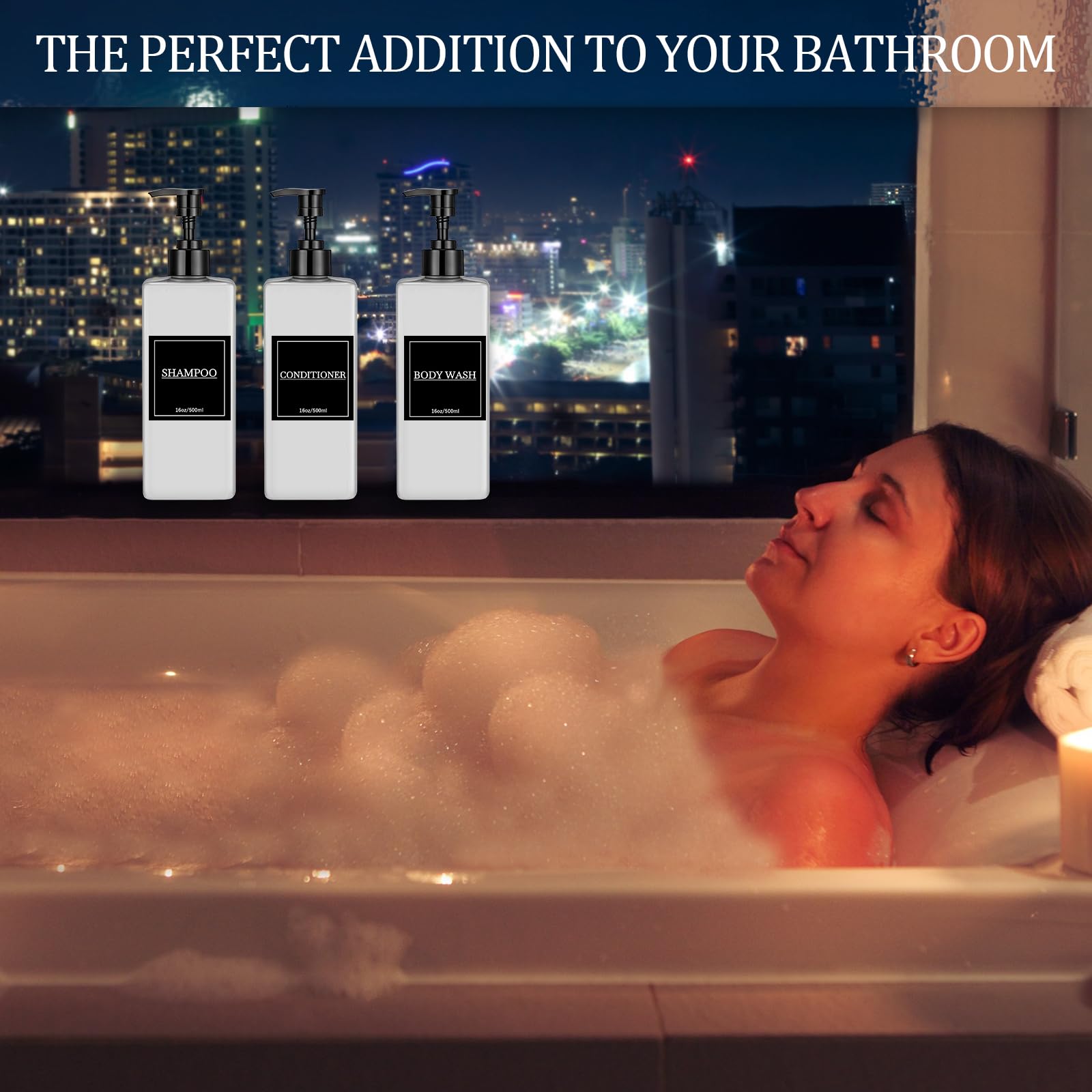 6 Pcs Shampoo and Conditioner Dispenser Bottles 16oz Modern Shower Soap Bottles with Pump (6 Count)