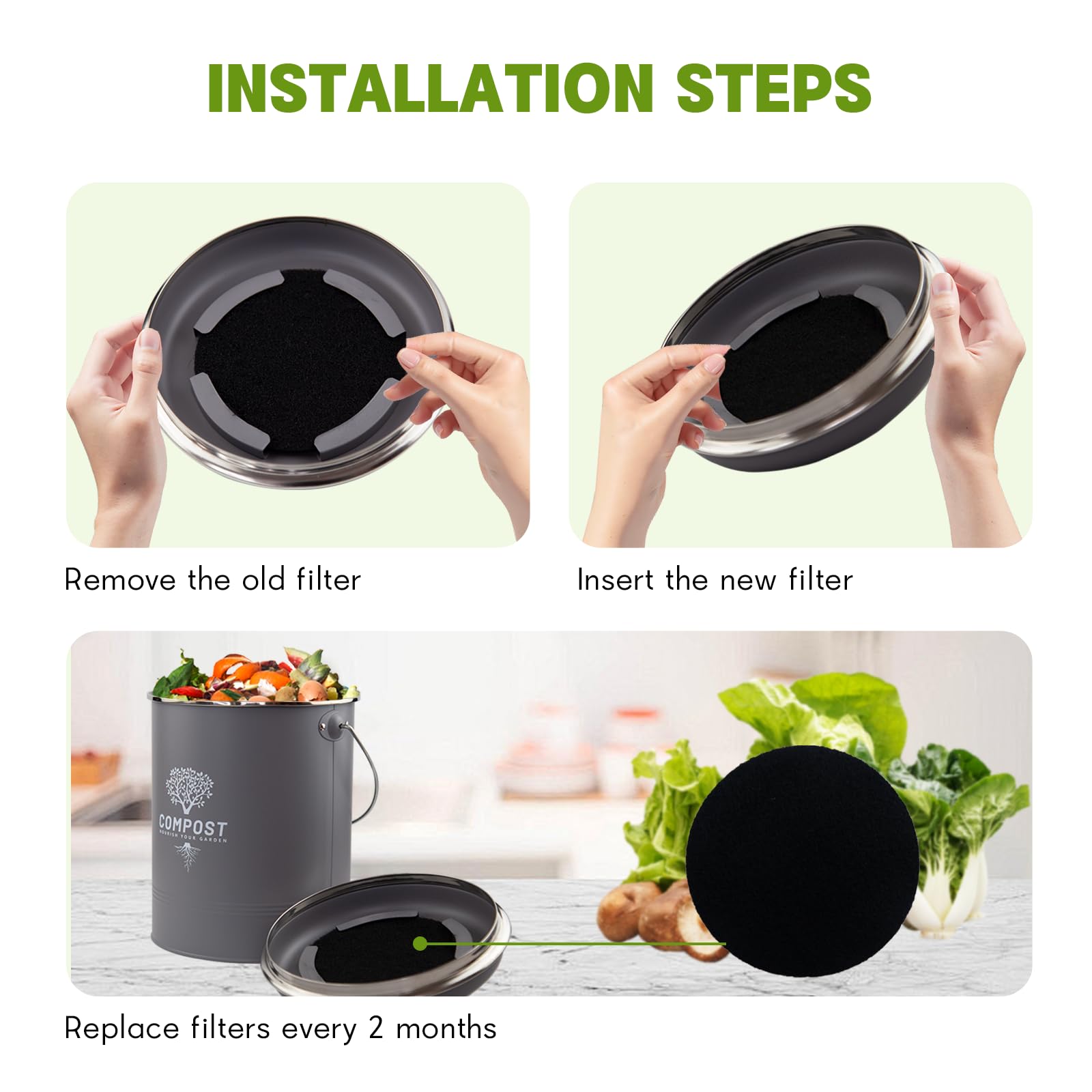 12 Pack 6.7 Inch Round Compost Bin Charcoal Filters (12 Count)