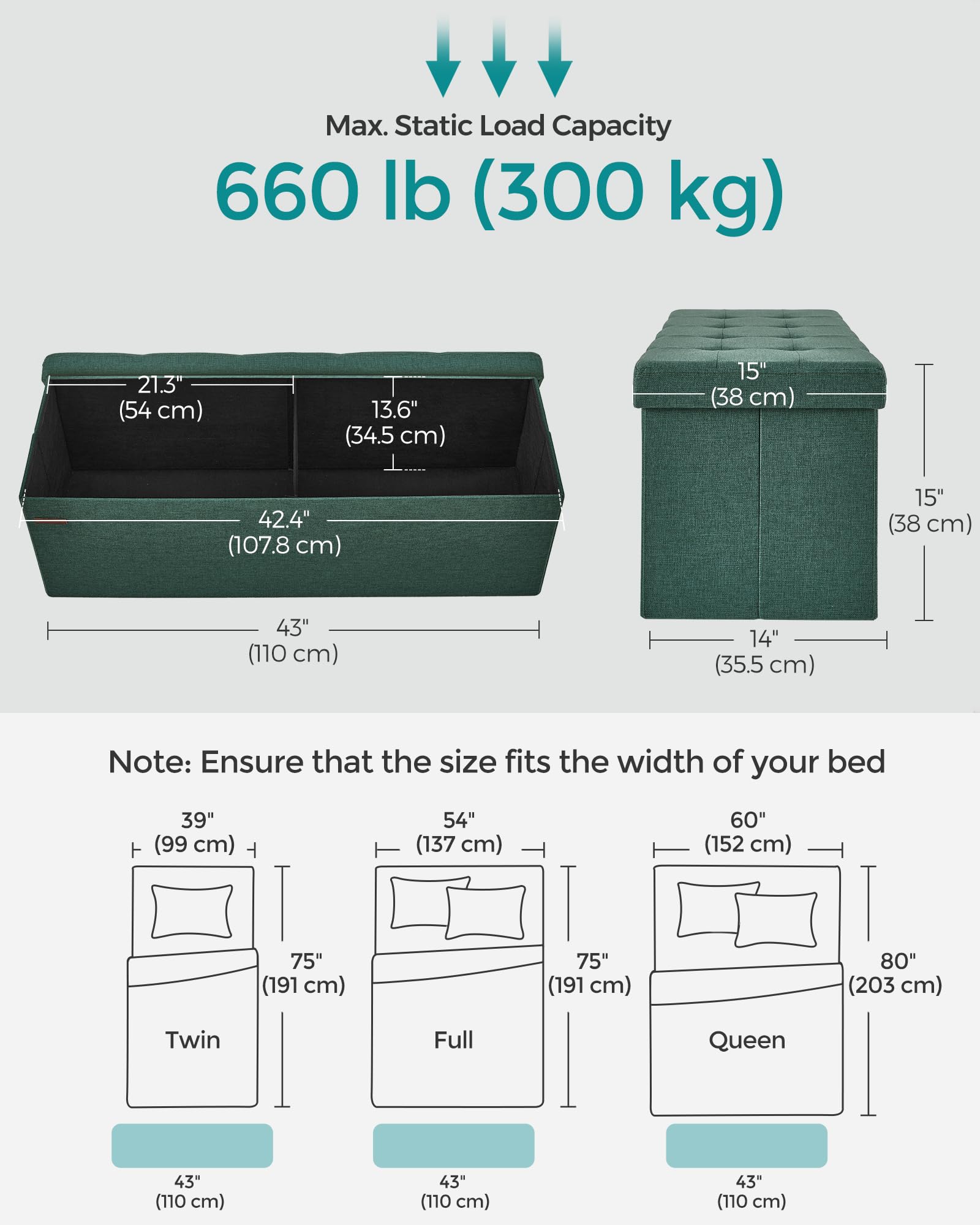 43.3 Inches Folding Storage Ottoman Bench
