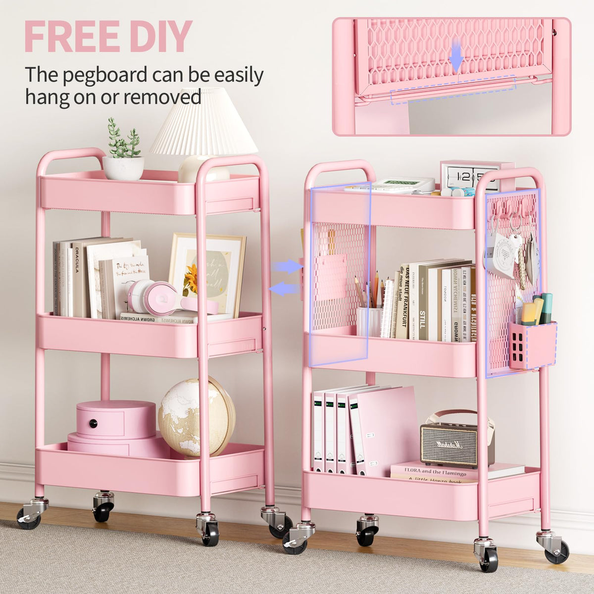 3 Tier Rolling Cart Storage Organizer