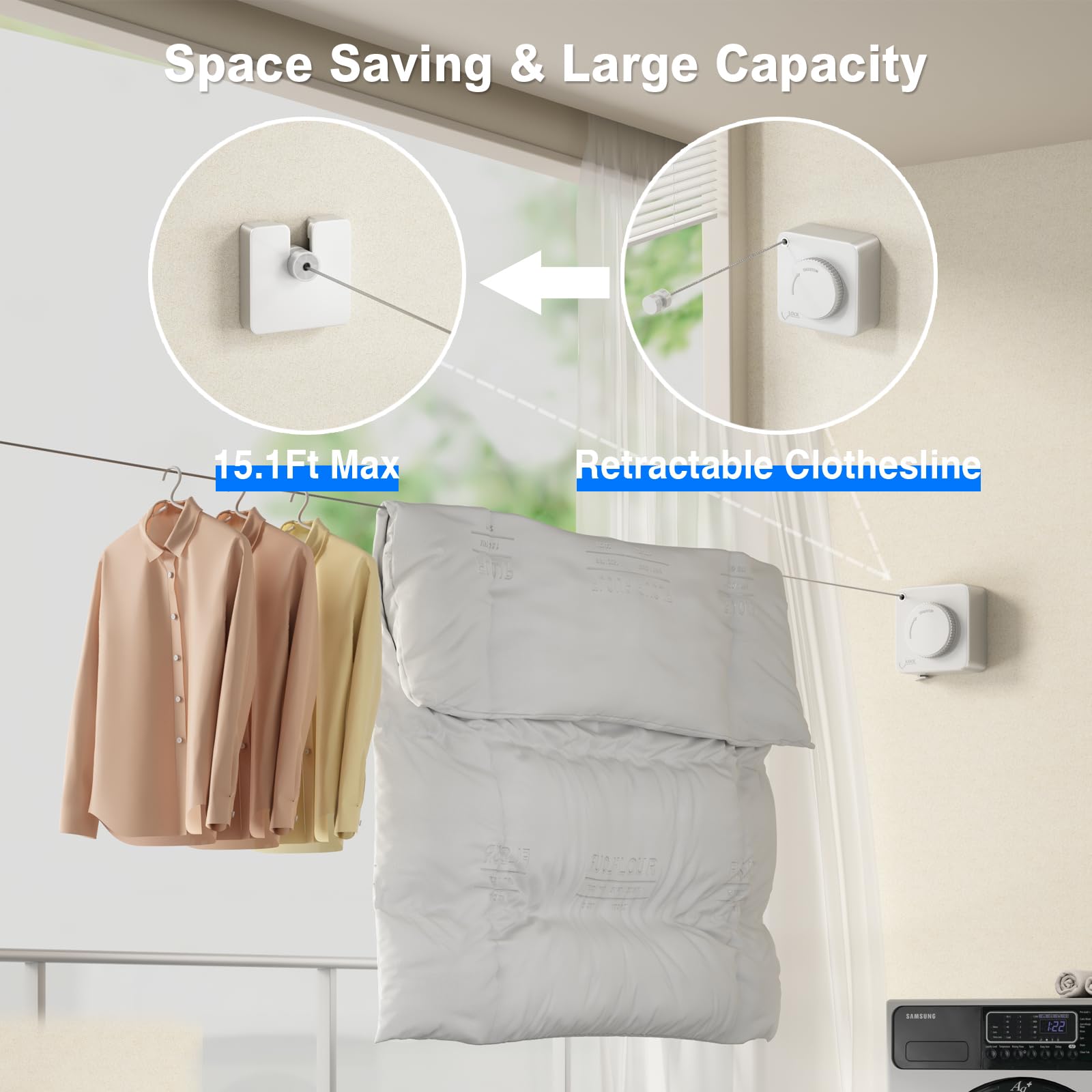 Retractable Clothesline Indoor (15.1 Foot)