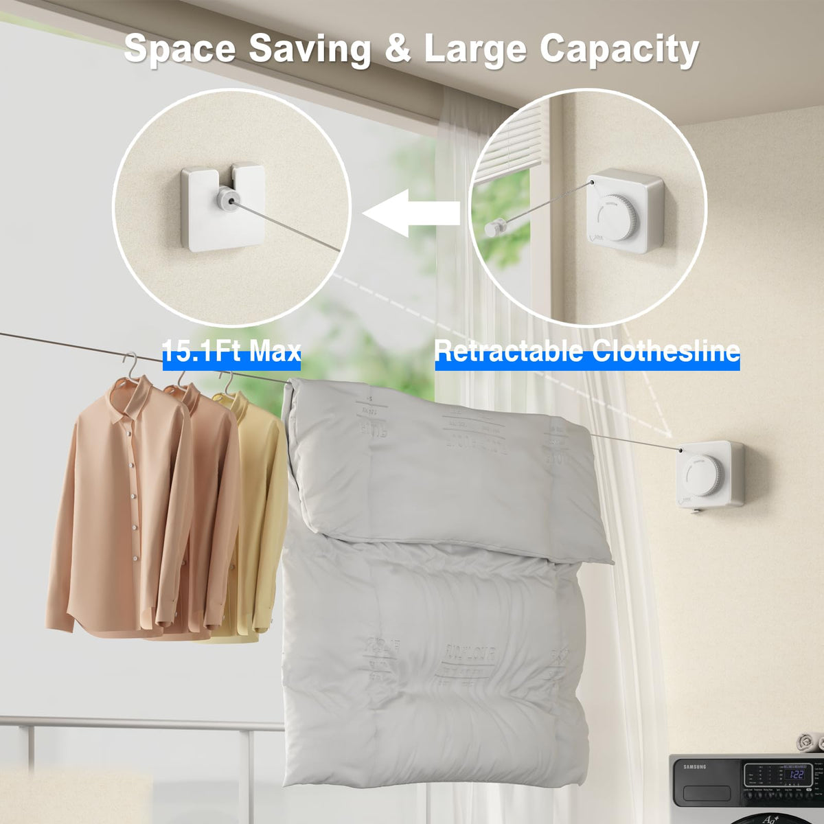 Retractable Clothesline Indoor (15.1 Foot)