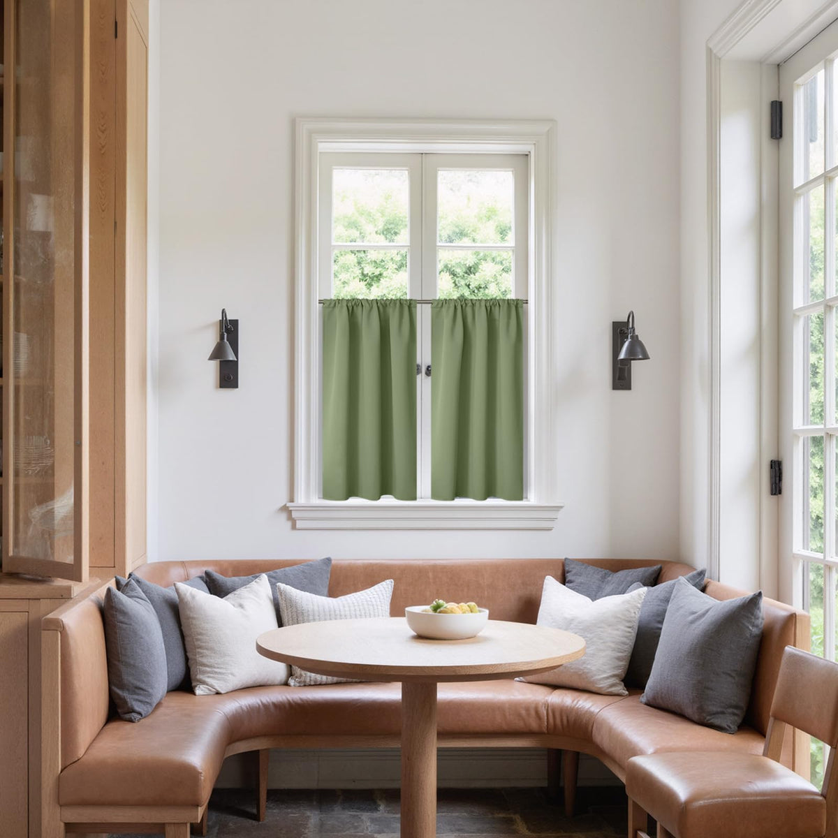 Olive Green Blackout Kitchen Curtains 36 Inches Long (2 Count)