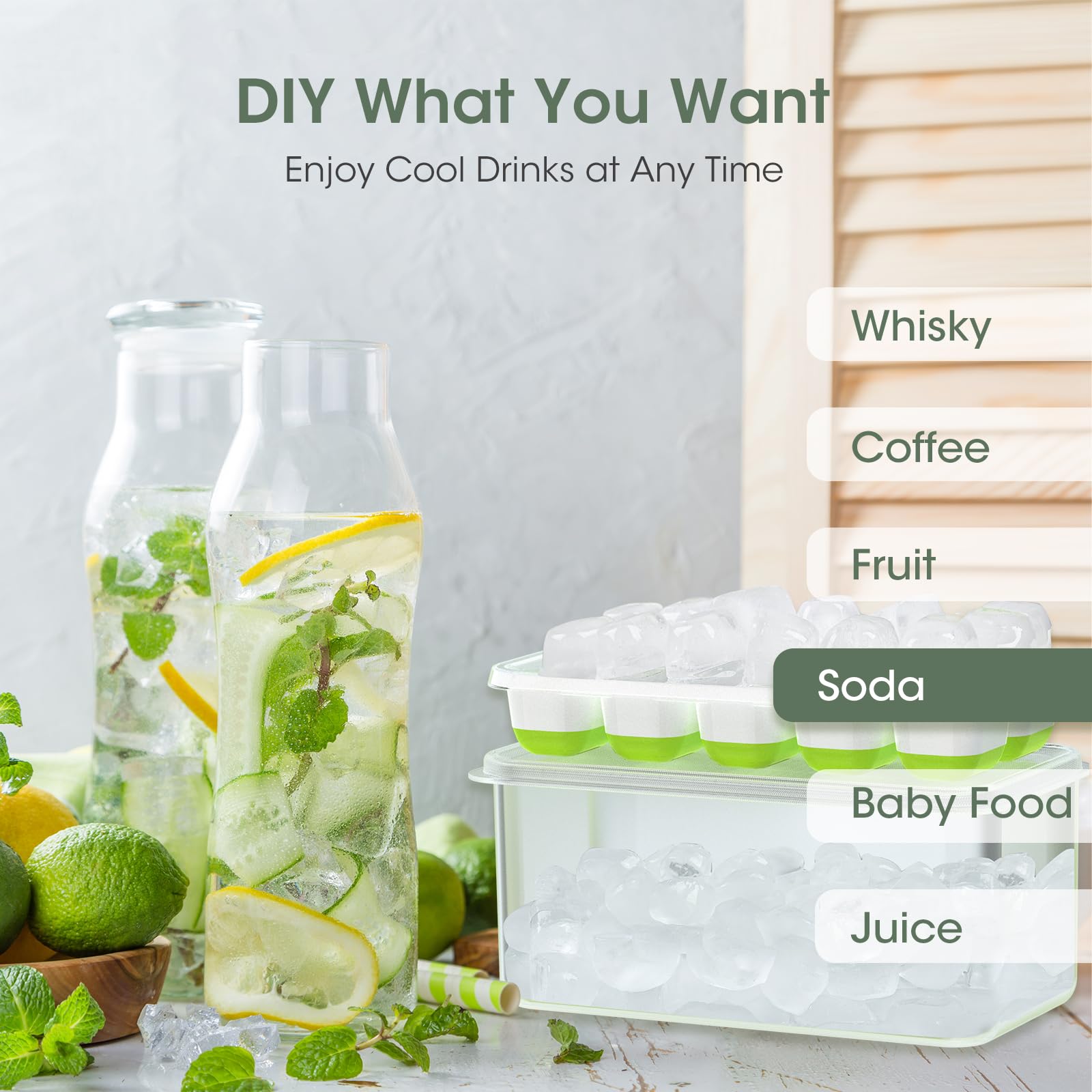 Ice Cube Tray with Lid and Bin (56 Count)