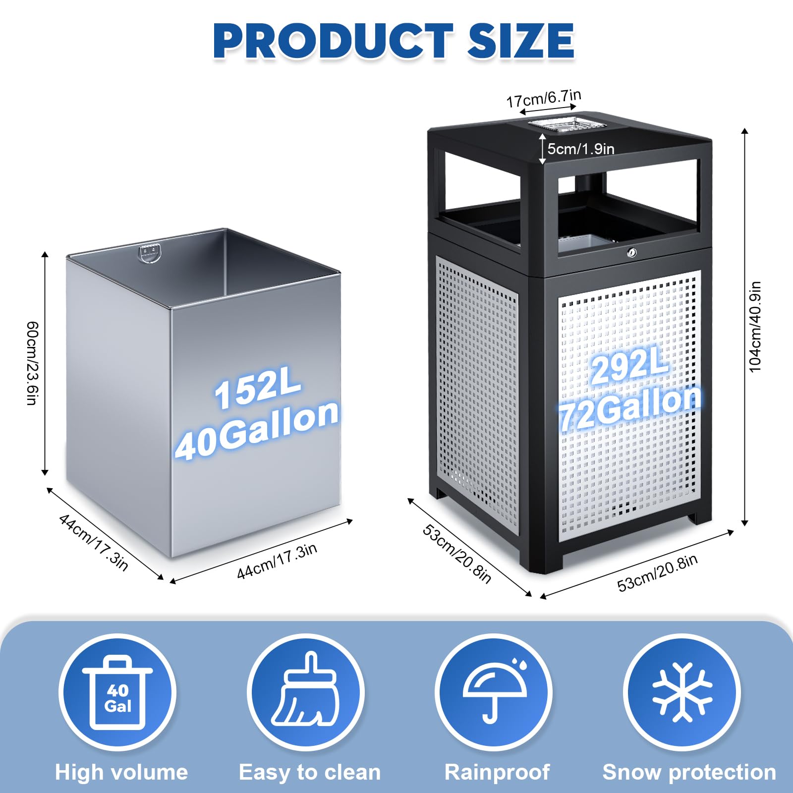 Commercial Outdoor & Indoor Metal Trash Can