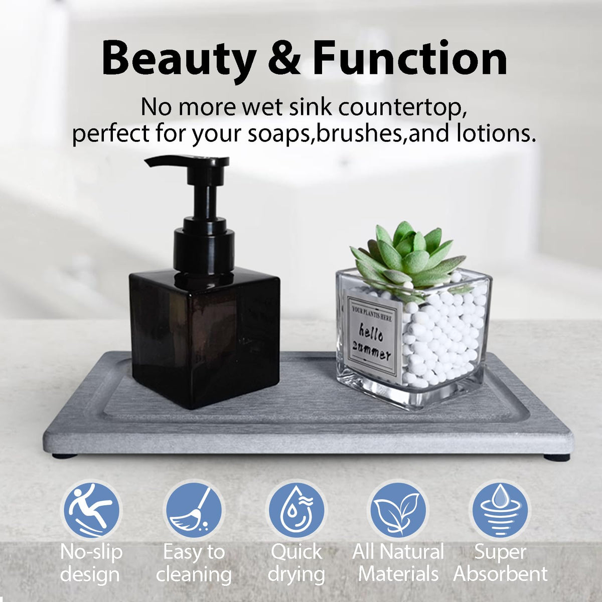 2 PCS Water Absorbing Stone Trays for Bathroom Sink Fast Drying Coasters (2 Count)