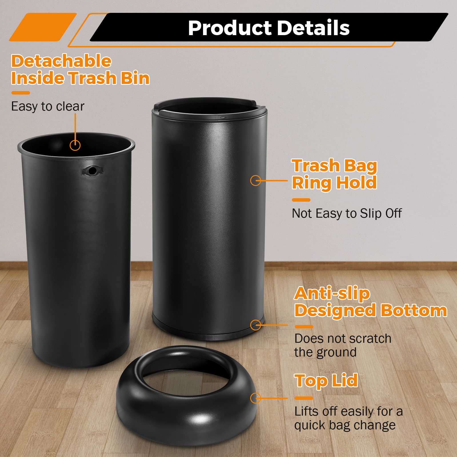 16.5Gal Open Top Trash Can
