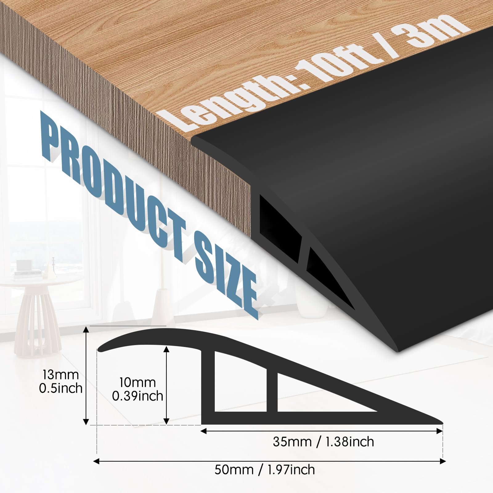 Floor Transition Strip Door Threshold 118" Floor Transition Reducer Trim on The Edges Threshold Strip Self Adhesive Suitable for Doorways