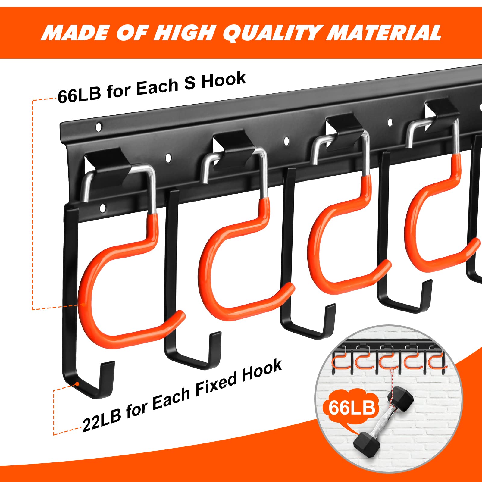17'' All Metal Garden Tool Organizer Adjustable Garage Tool Organizer Wall Mount Garage Organizers and Storage with Heavy Duty Hooks Tool Hangers for Garage Wall