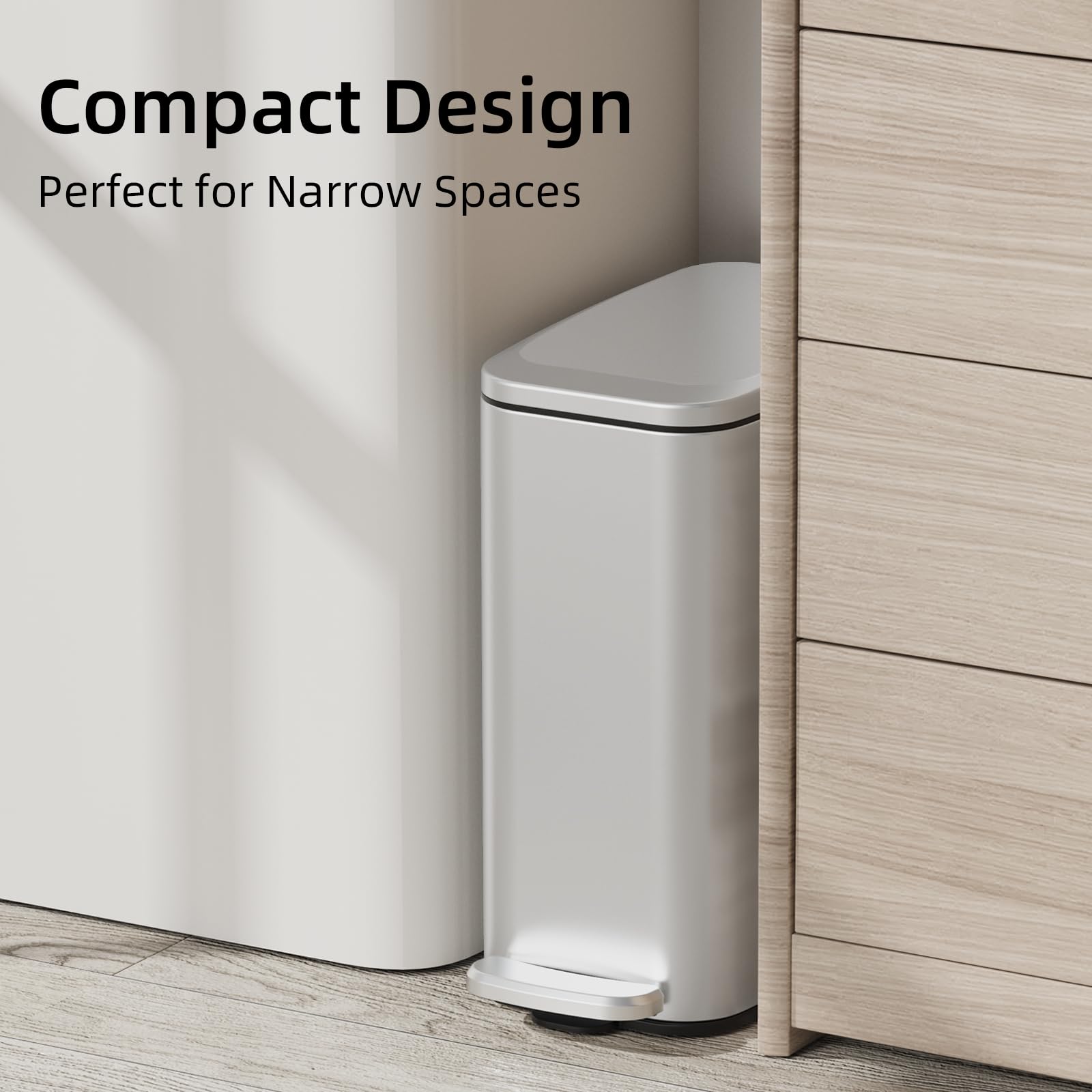 Slim Bathroom Trash Can with Lid