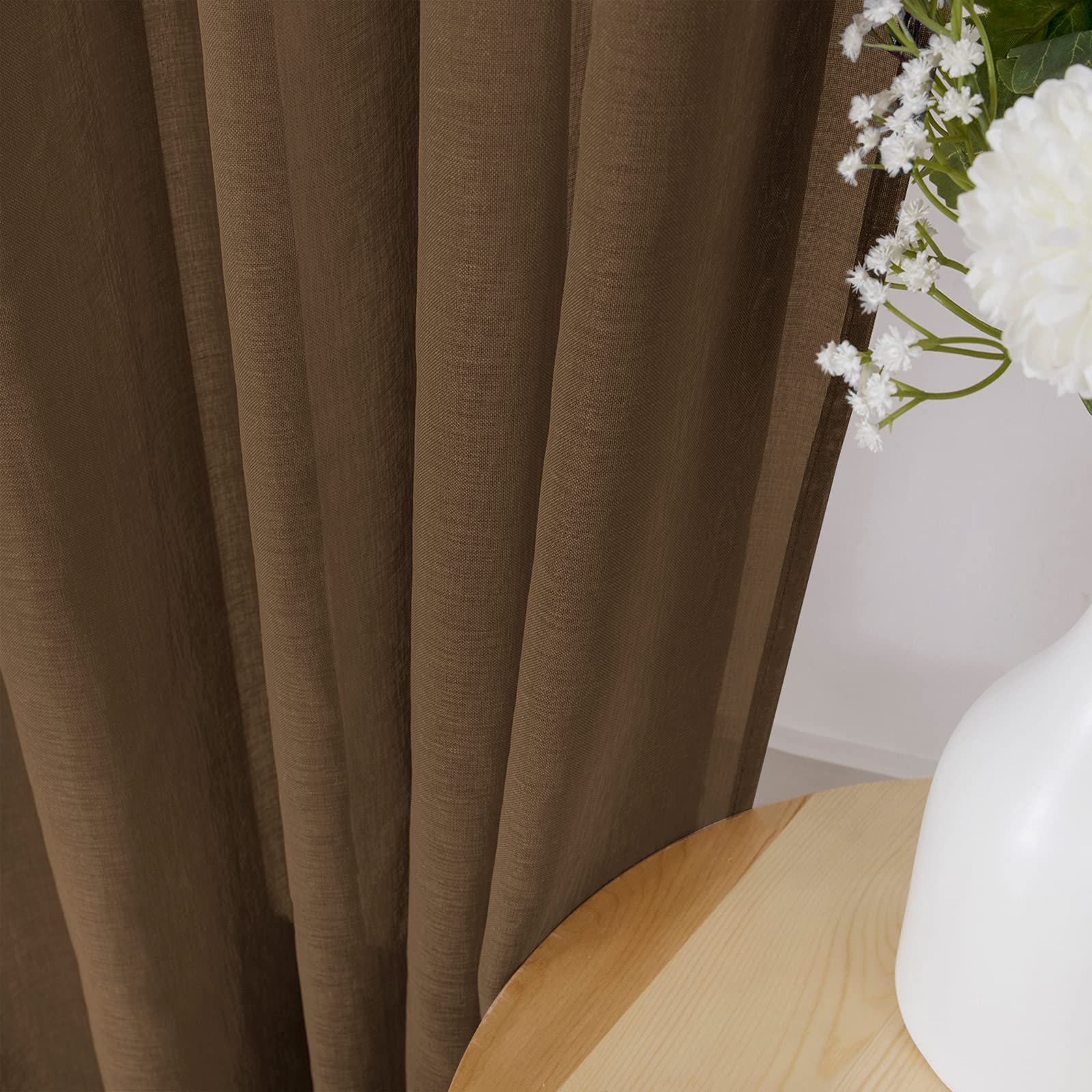 Sheer Curtain Linen Textured Bedroom Curtains Sheer Light Filtering Rod Pocket Voile Curtain for Living Room