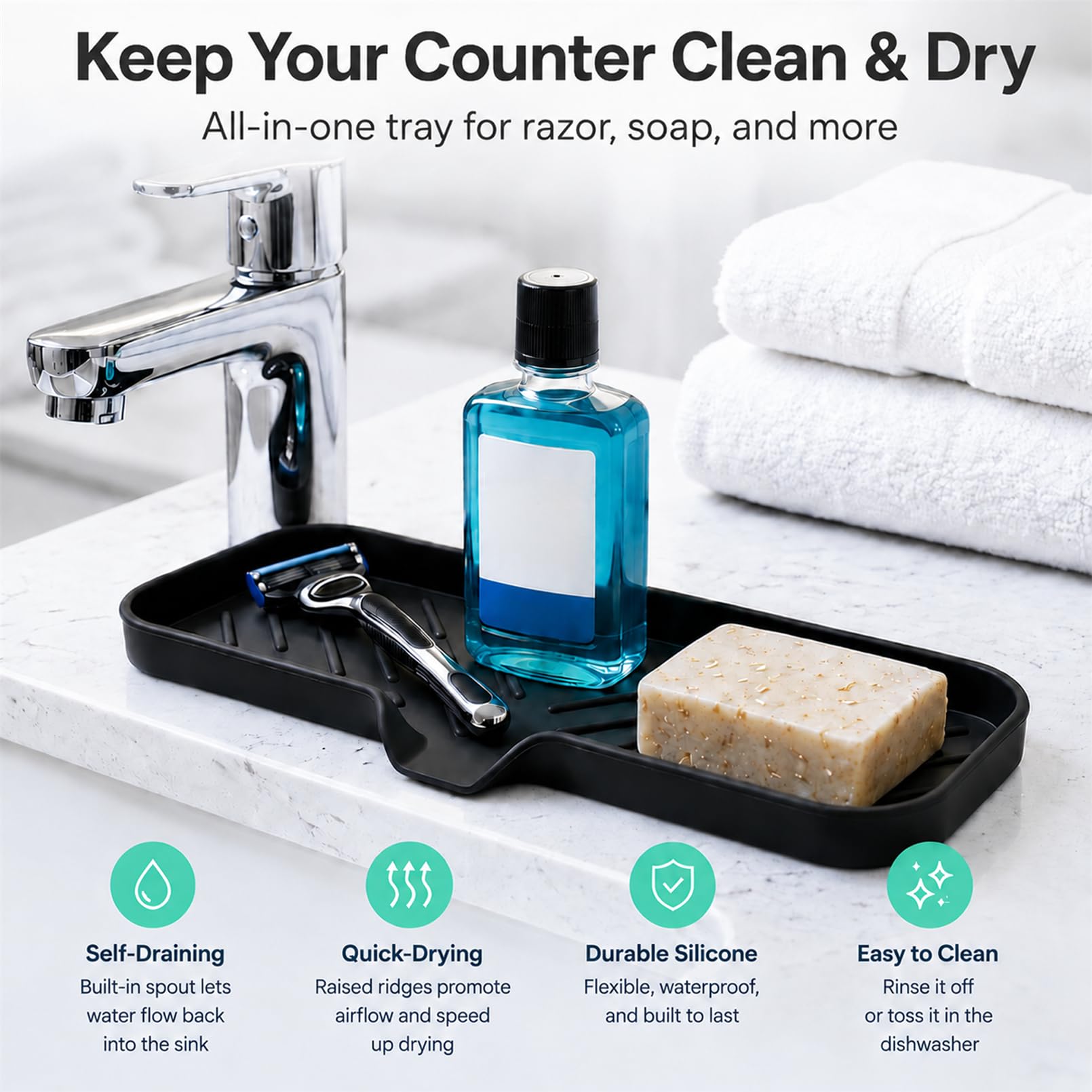 Silicone Soap Dish with Drain Spout