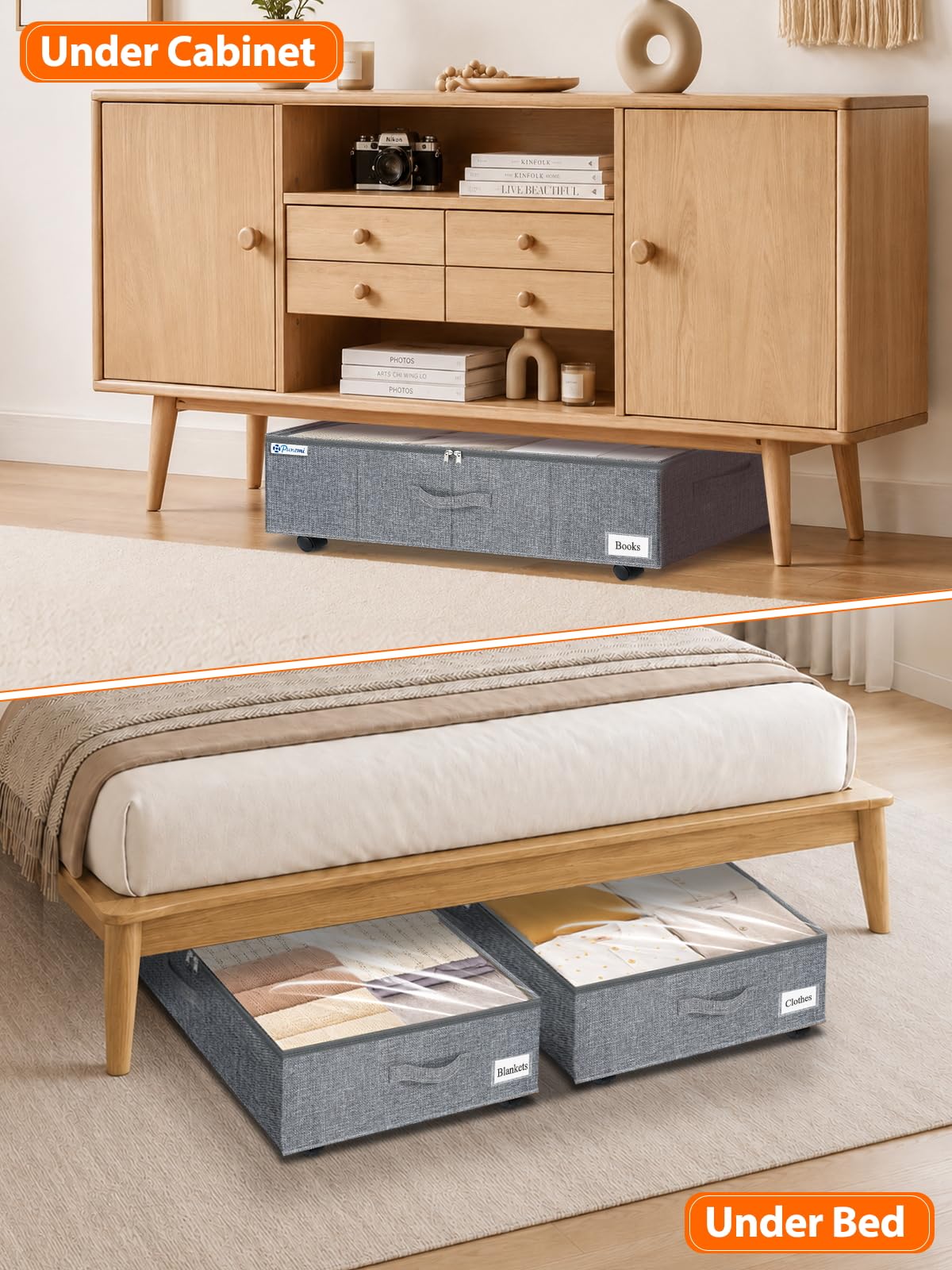 10 inch Tall Under Bed Storage Bins with Wheels (2 Count)