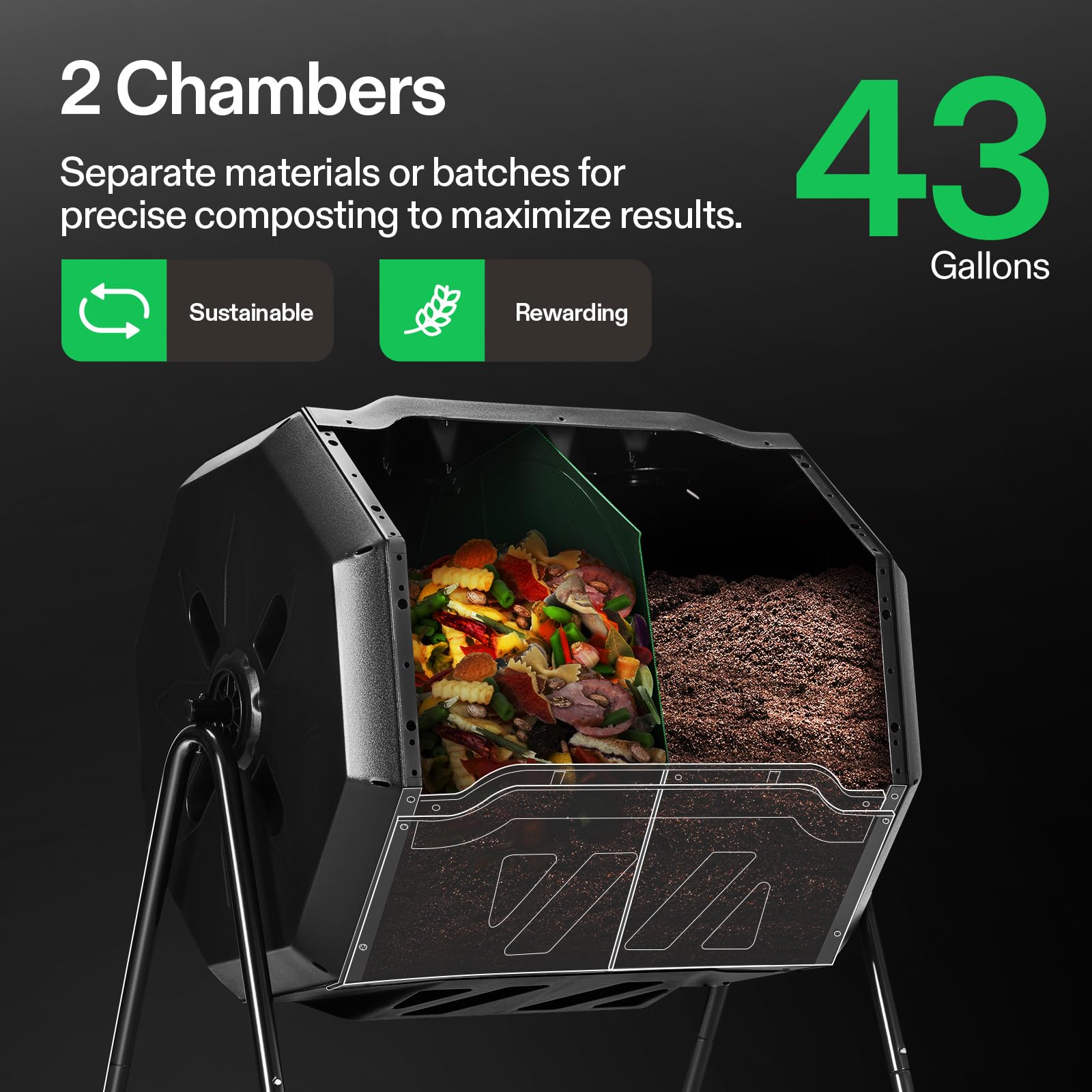 Outdoor Tumbling Composter Dual Rotating Batch Compost Bin