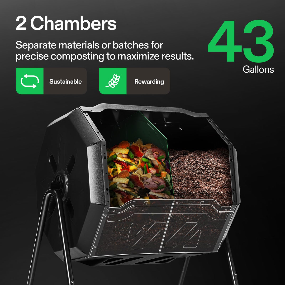 Outdoor Tumbling Composter Dual Rotating Batch Compost Bin