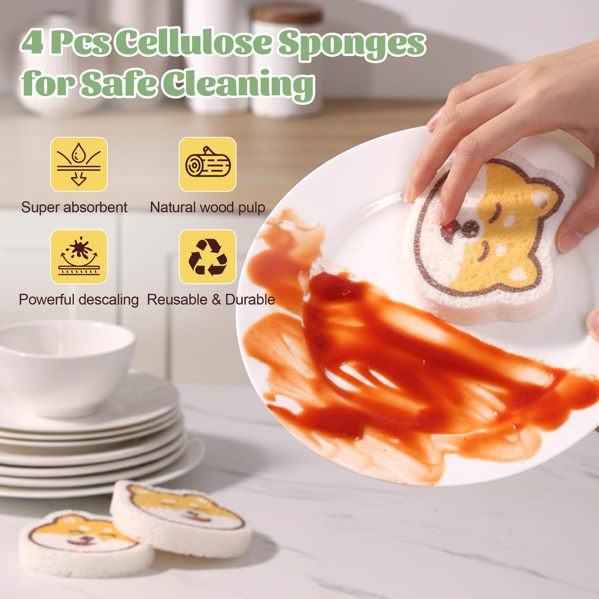 Cartoon Kitchen Sponge (4 Count)