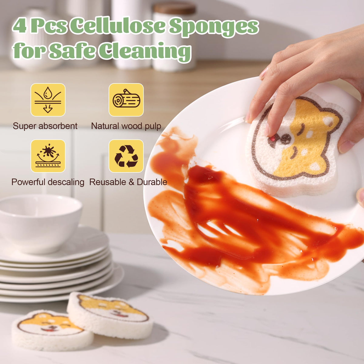 Cartoon Kitchen Sponge (4 Count)