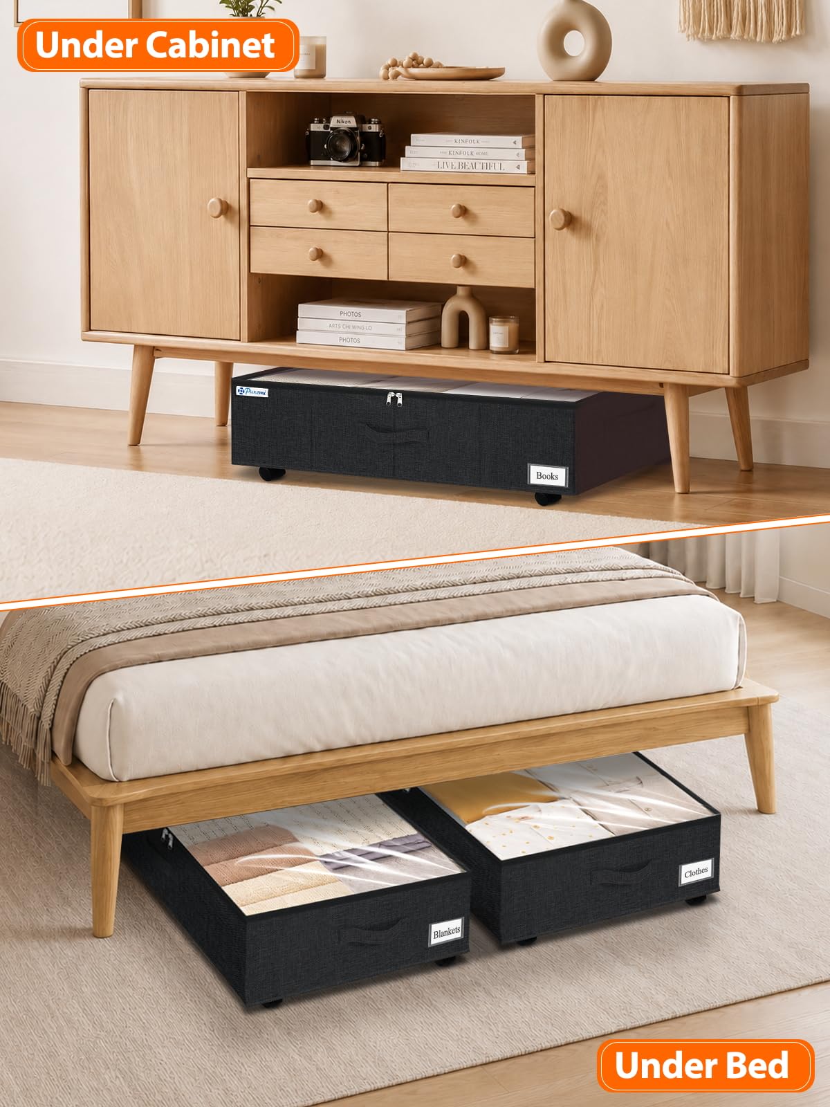 10 inch Tall Under Bed Storage Bins with Wheels (2 Count)