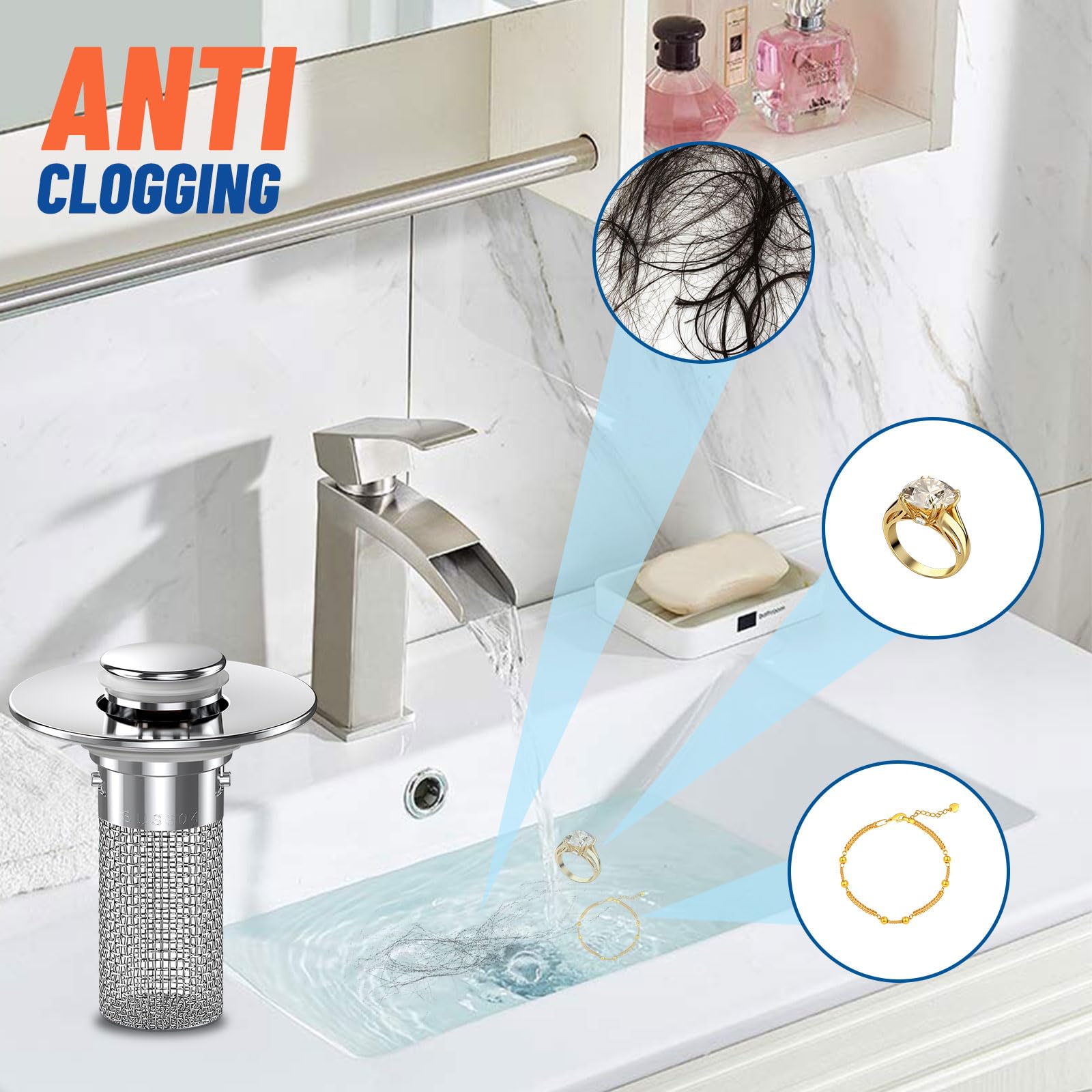 2024 New Pop Up Bathroom Sink Drain Strainer Hair Catcher (2 Count)