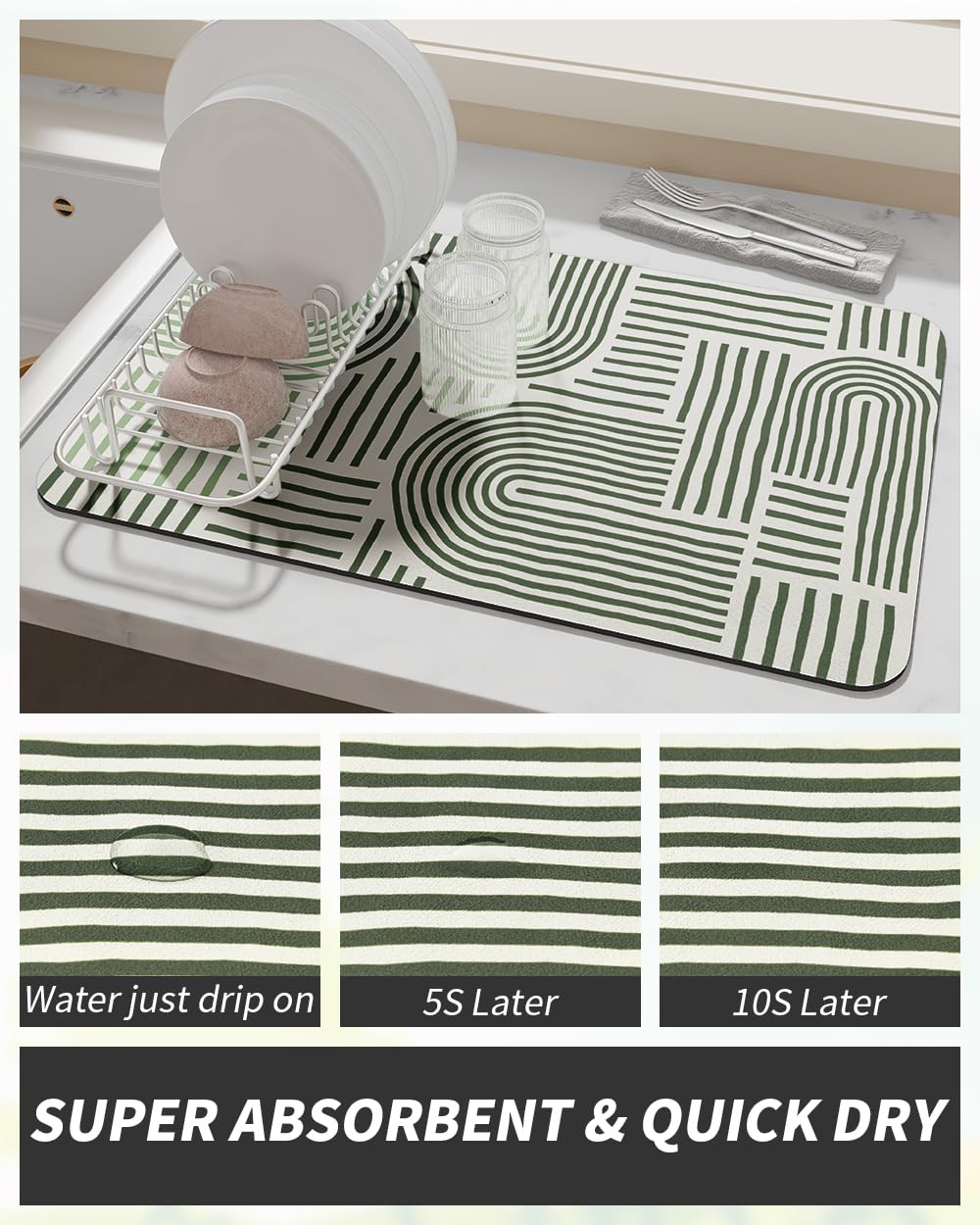 Coffee Mat Hide Stain Rubber Backed Absorbent Dish Drying Mat for Kitchen Counter