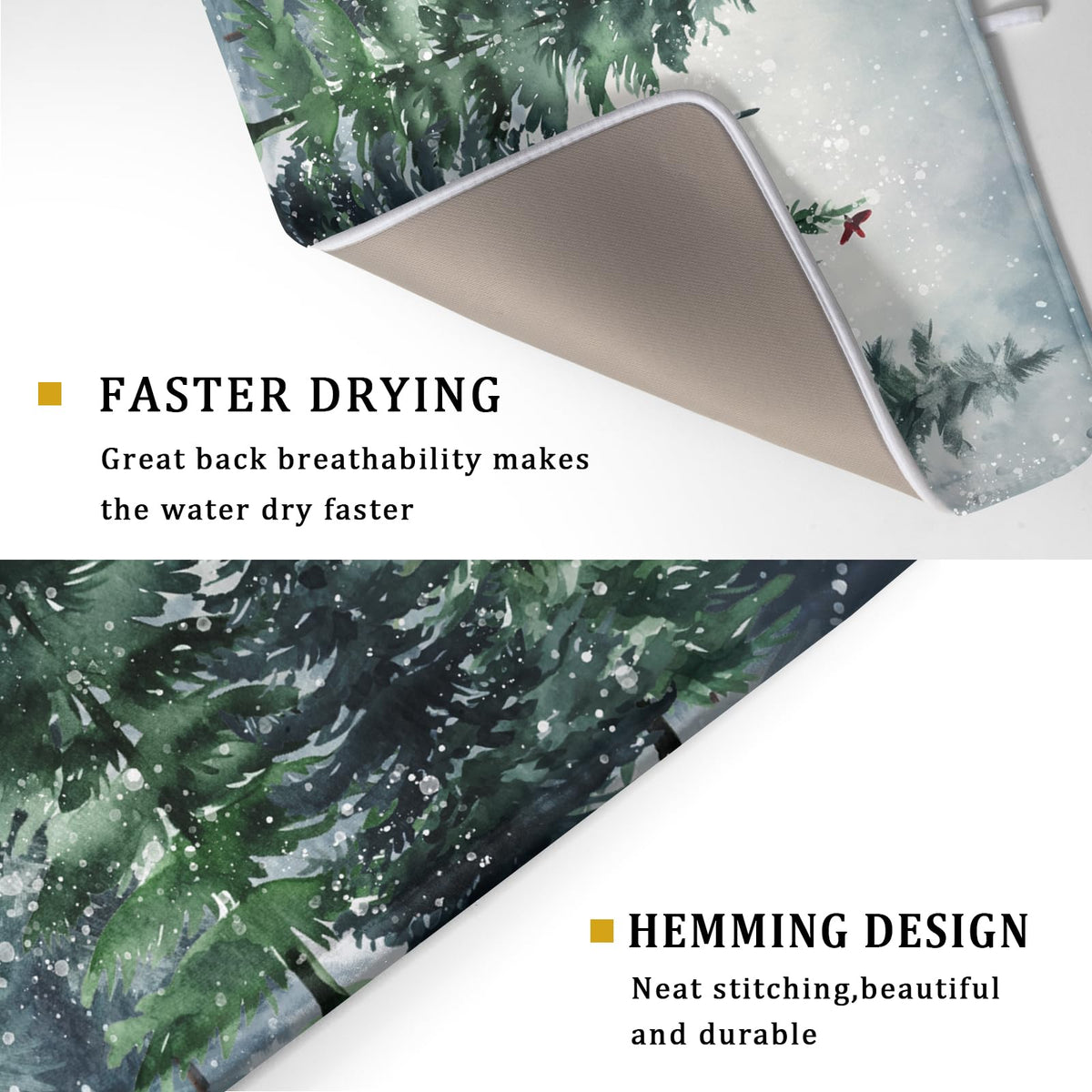 Winter Dish Drying Mat for Kitchen Counter Winter Pine Tree Dish Drying Mat 18x24 Inch Red Bird Christmas Dish Draining Mat Absorbent Reversible Dish Pad Kitchen Accessories Table Protector