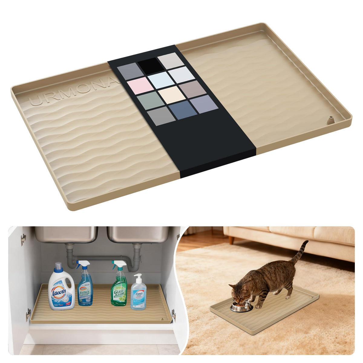 Waterproof Silicone Under Sink Mat 19'' x 12'' Shelf Liner for Kitchen and Bathroom