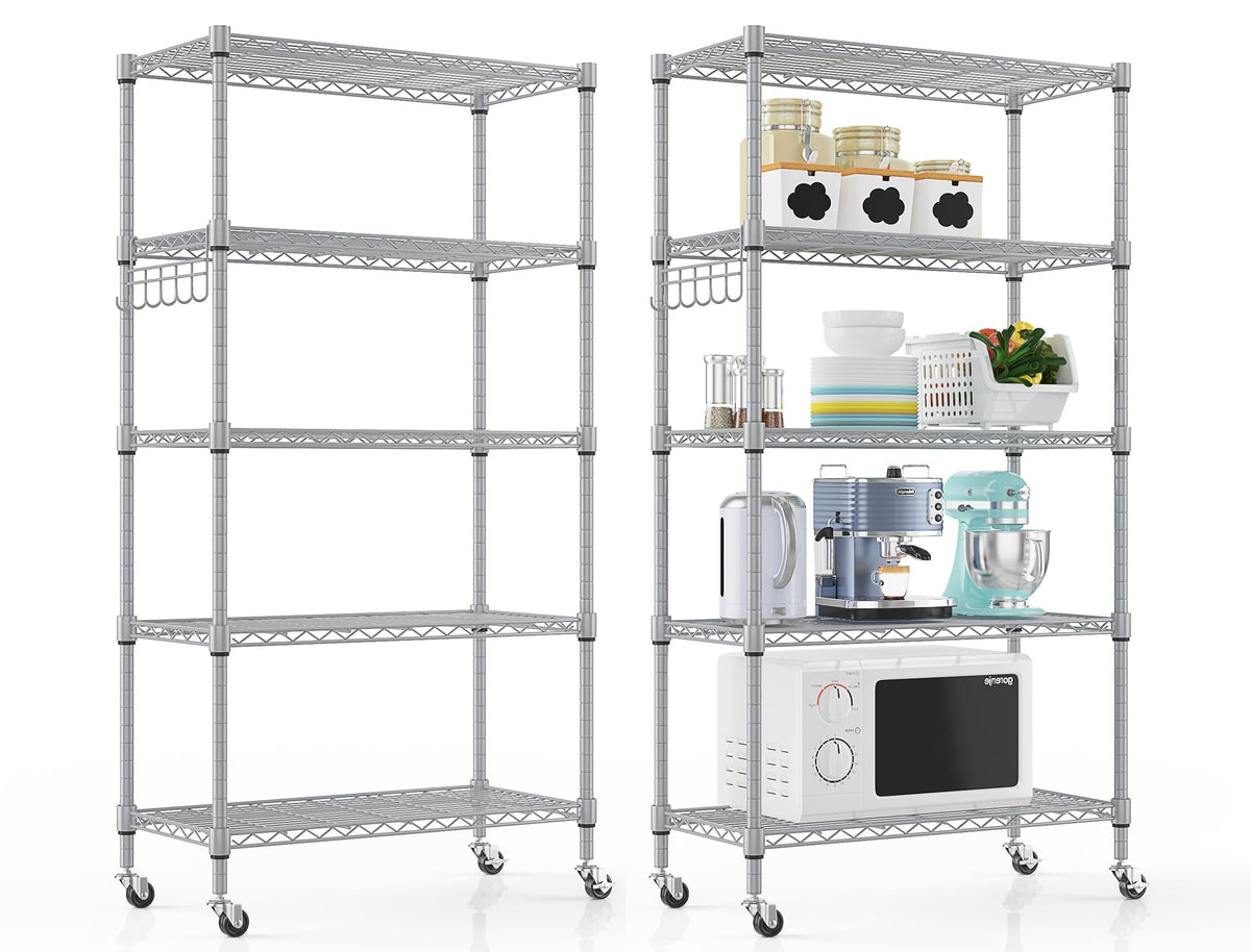 5 Tier Storage Shelf Wire Shelving Unit on Wheels (5 Count)