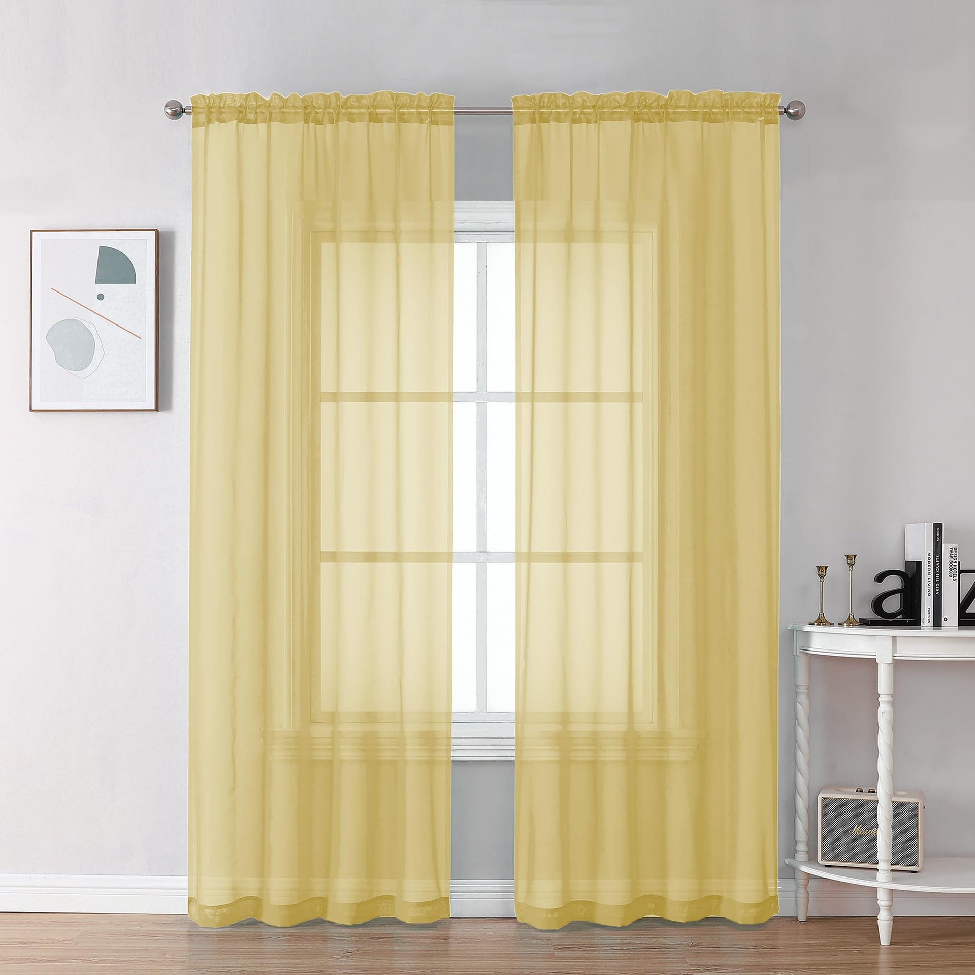 Mustard Yellow Sheer Curtains 78 Inches Long for Living Room (2 Count)