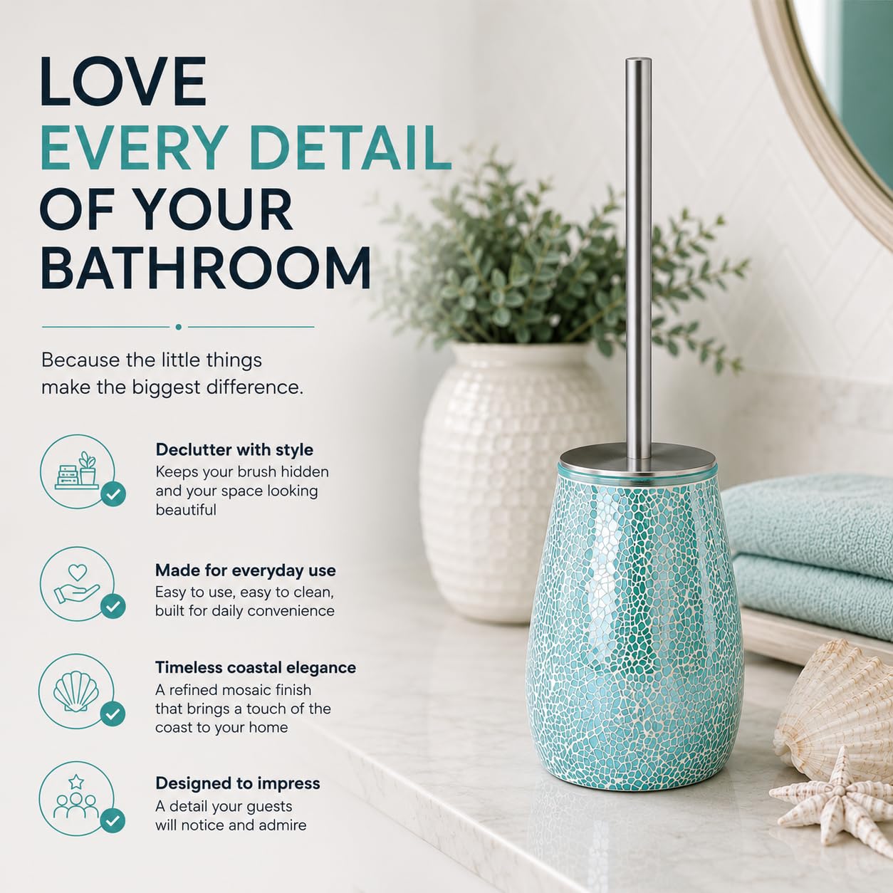 Turquoise Green Toilet Brush and Holder Set