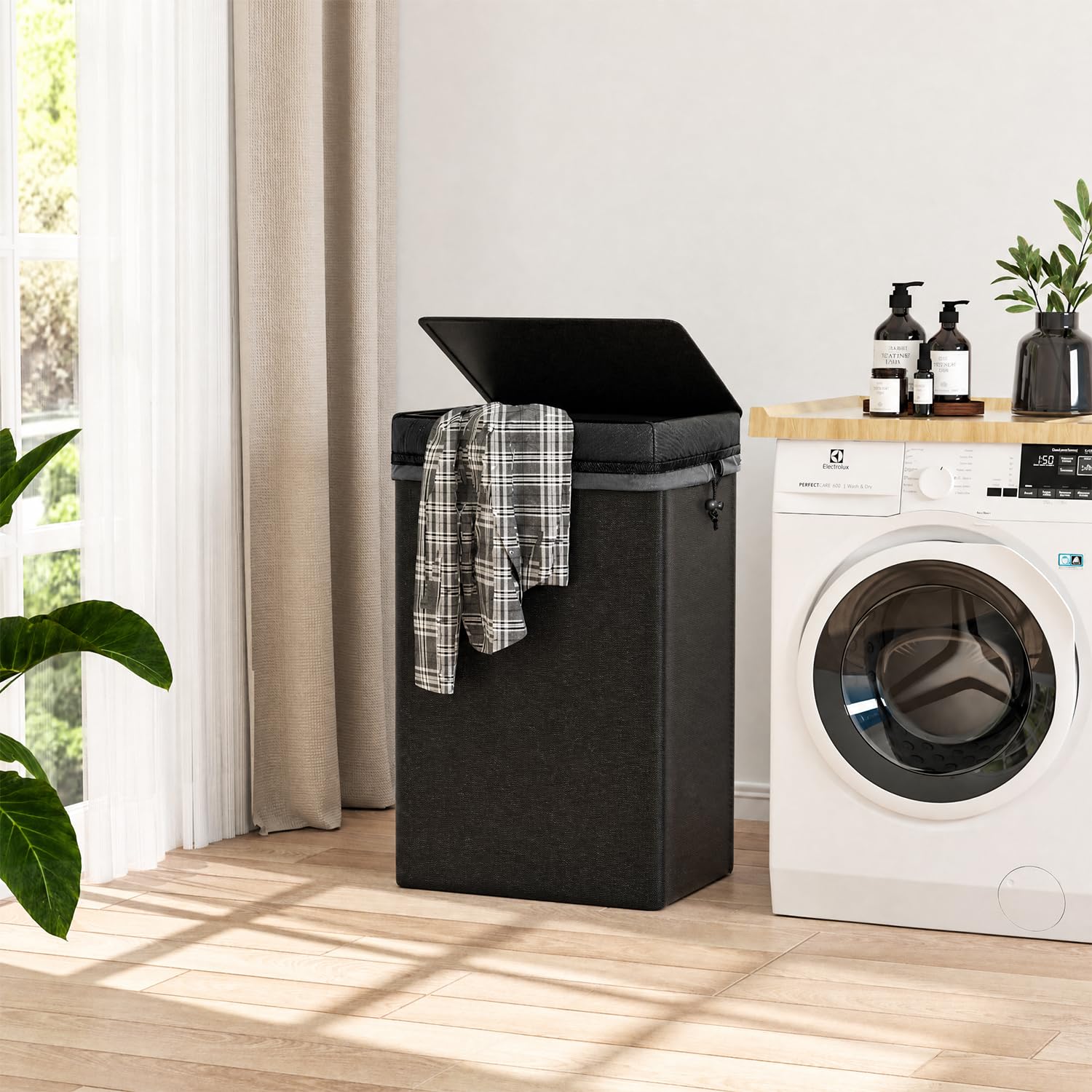 100L 2-in-1 Laundry Hamper with Laundry Backpack, Waterproof Basket with Lid, Laundry Bag with Shoulder Straps and Mesh Pocket, Hamper for College Dorm, Travel, Apartment, Laundromat