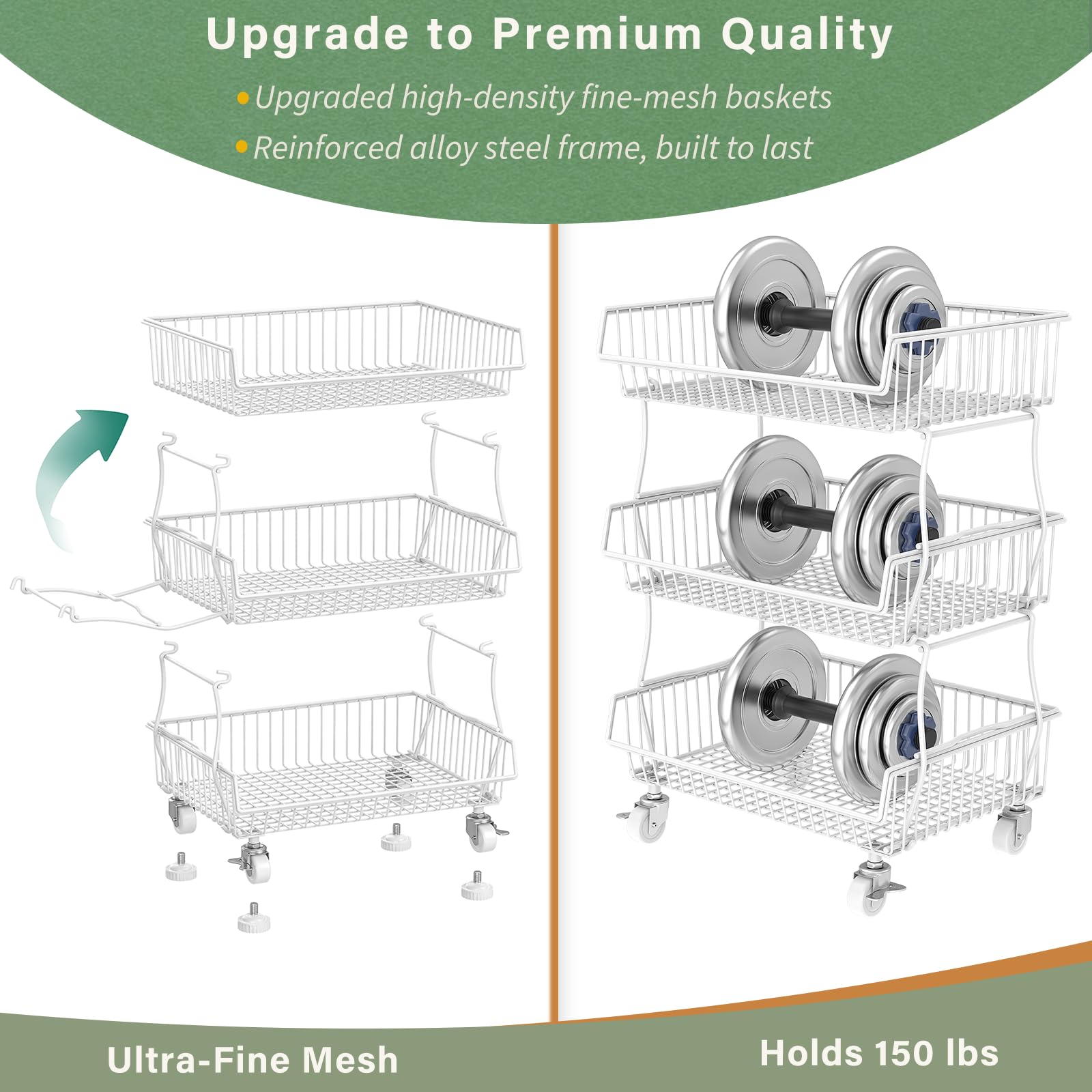 Pantry Organizers and Storage Cart with Upgraded Metal Hub Casters