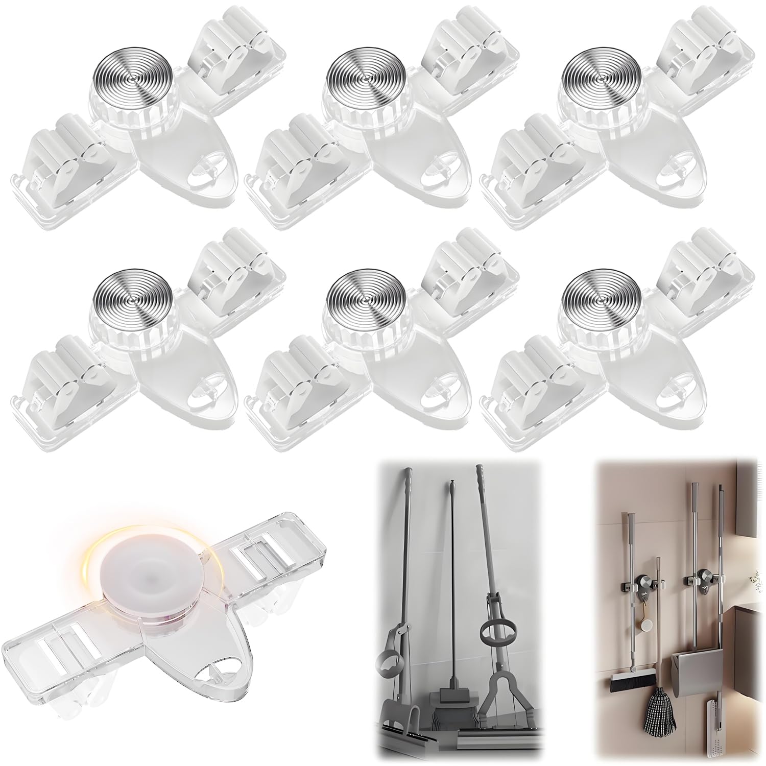 6 Pack Broom Holder Wall Mount Mop Hanger