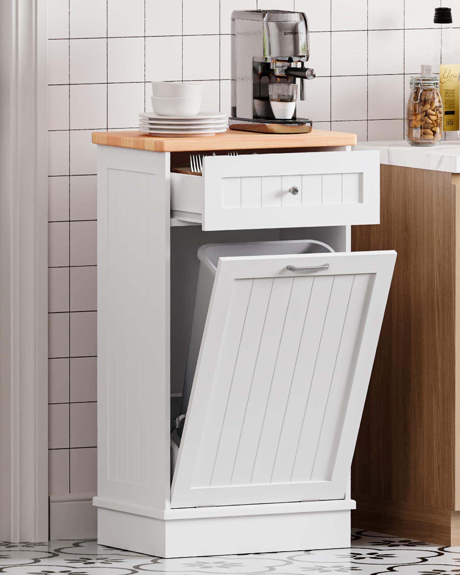 10 Gallon Tilt Out Trash Cabinet with Big Storage Drawer