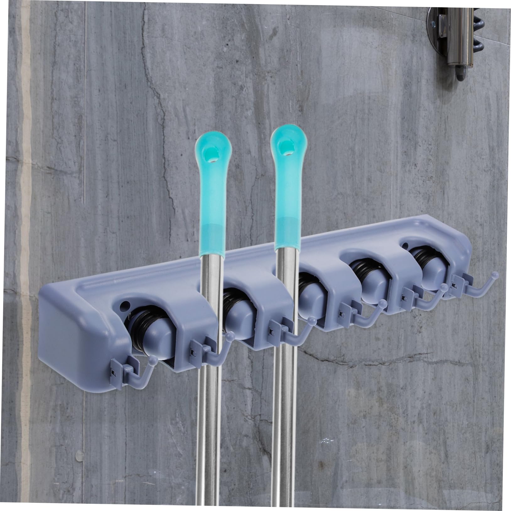 Multifunctional Wall Mounted Mop and Broom Rack Organizer with Positions and Hooks Easy Installation for Bathroom and Home Use Grey