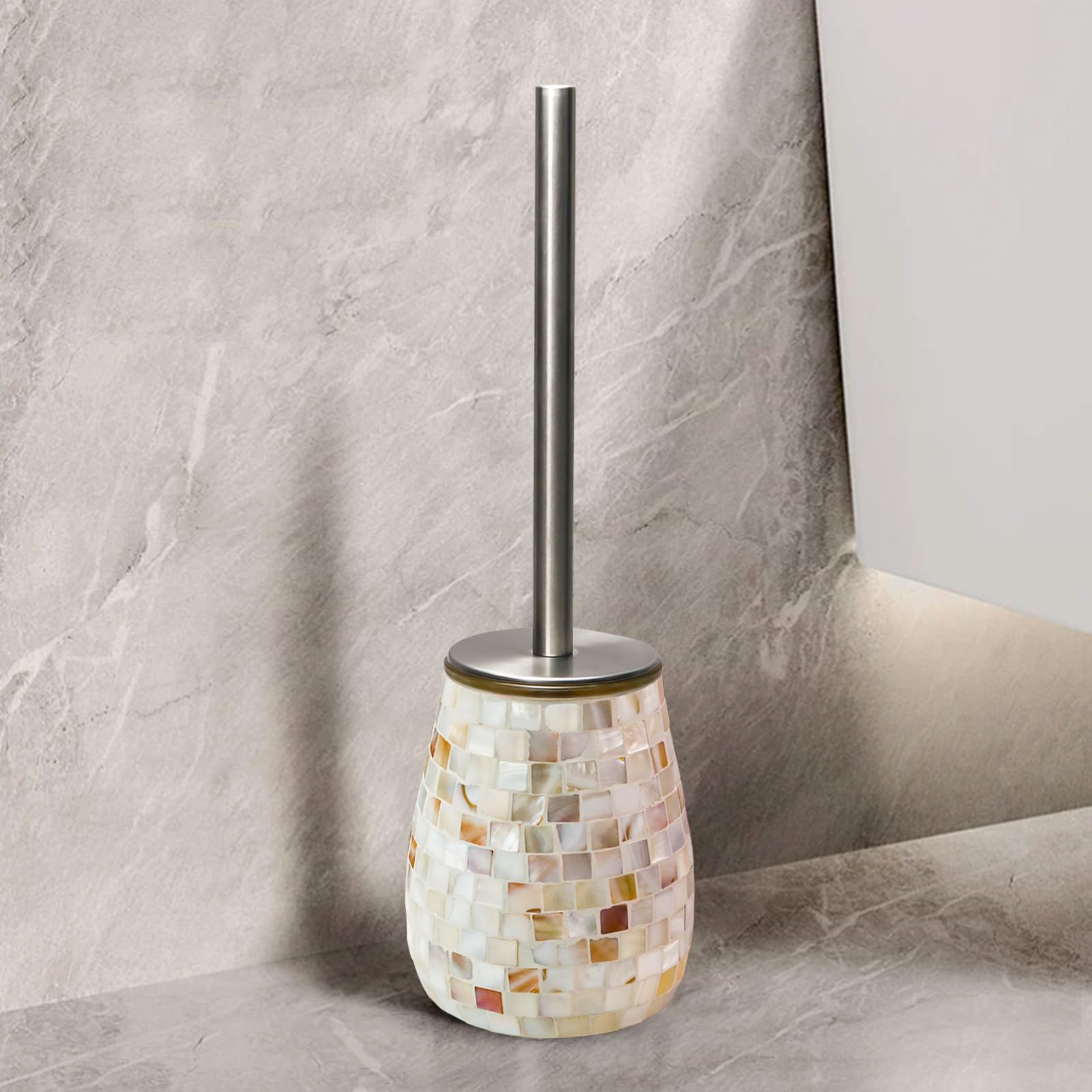 Natural Shell Toilet Brush and Holder Set Mosaic Glass