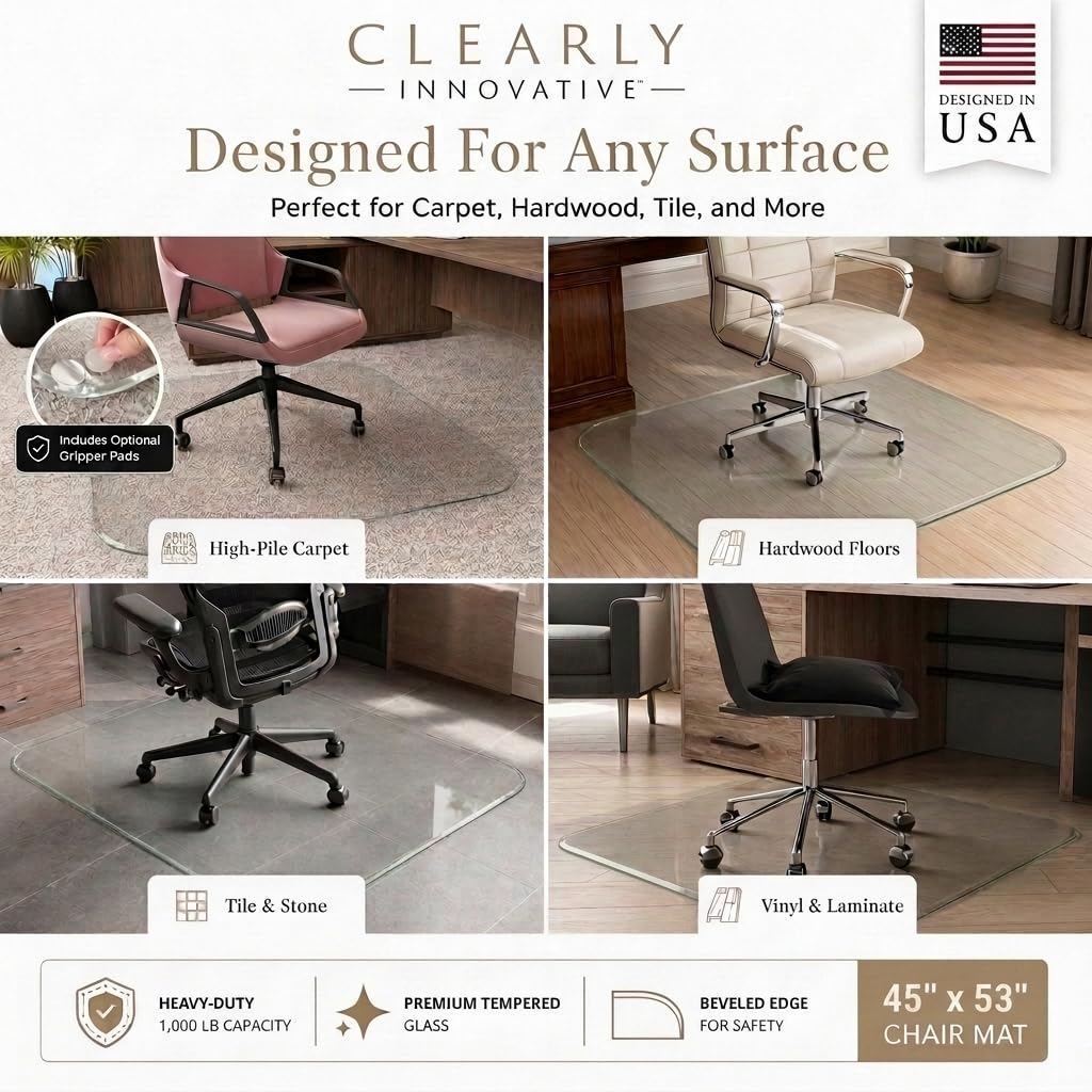 Tempered Glass Office Chair Mat for Carpet & Hardwood