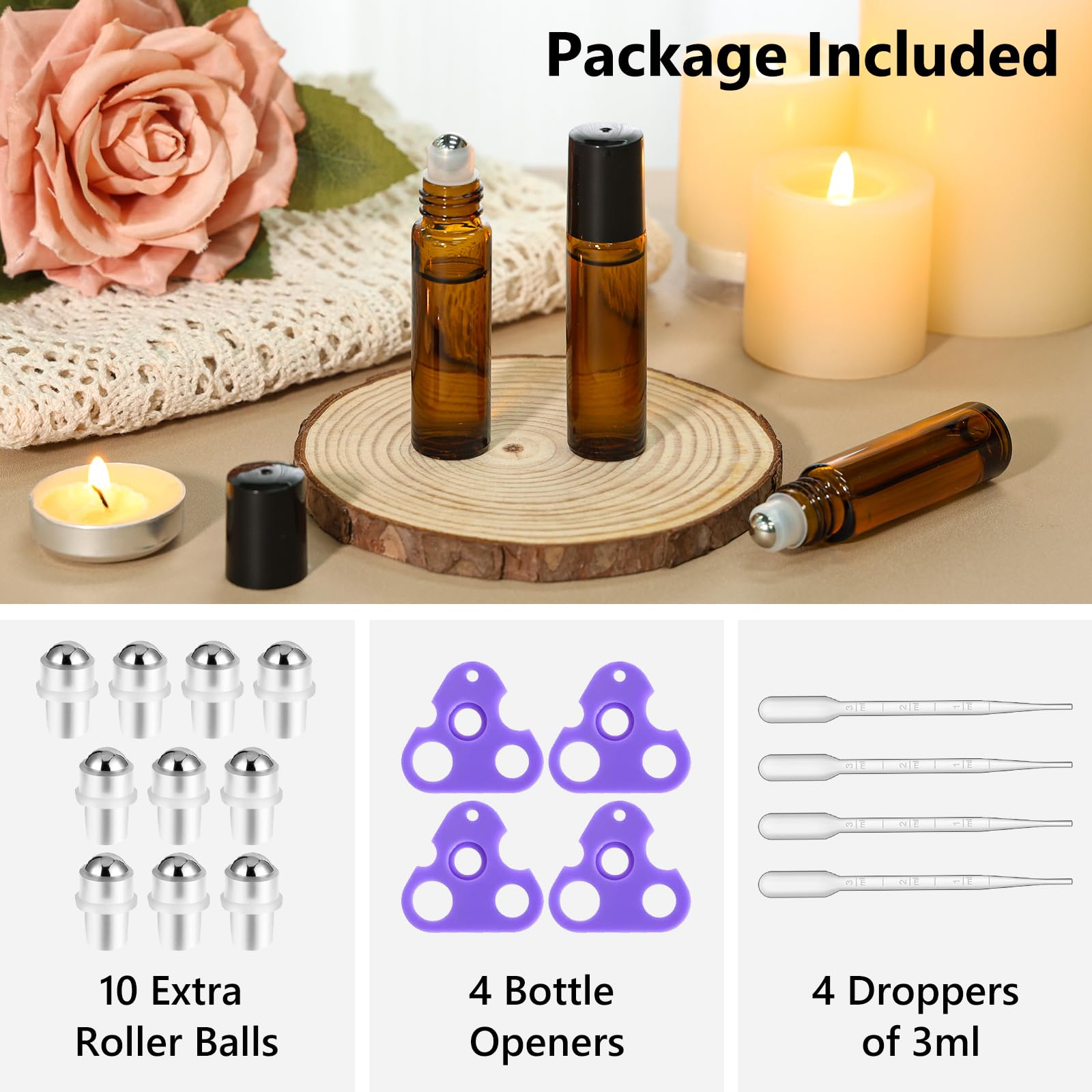 10ml Amber Glass Roller Rottles for Essential Oils (54 Count)