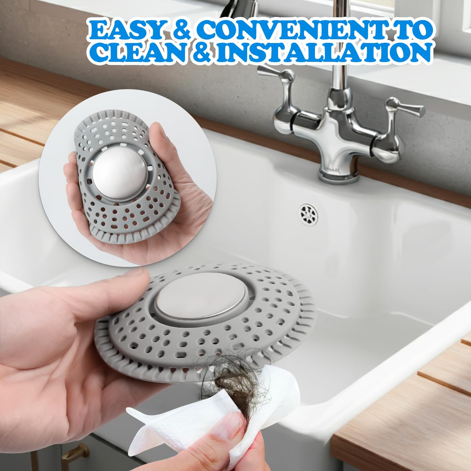 Shower Drain Hair Catcher Silicone Flat Floor Strainer Protector (2 Count)