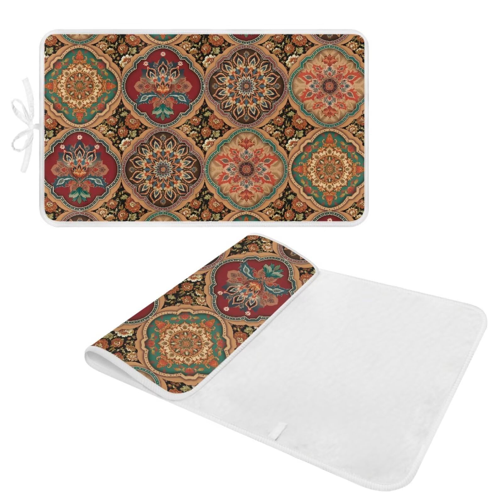 Folding Ironing Mat Heat and Steam Resistant Mandala Ironing Pad 32 x 16 Inch Foldable Iron Mat for Table Top Washer