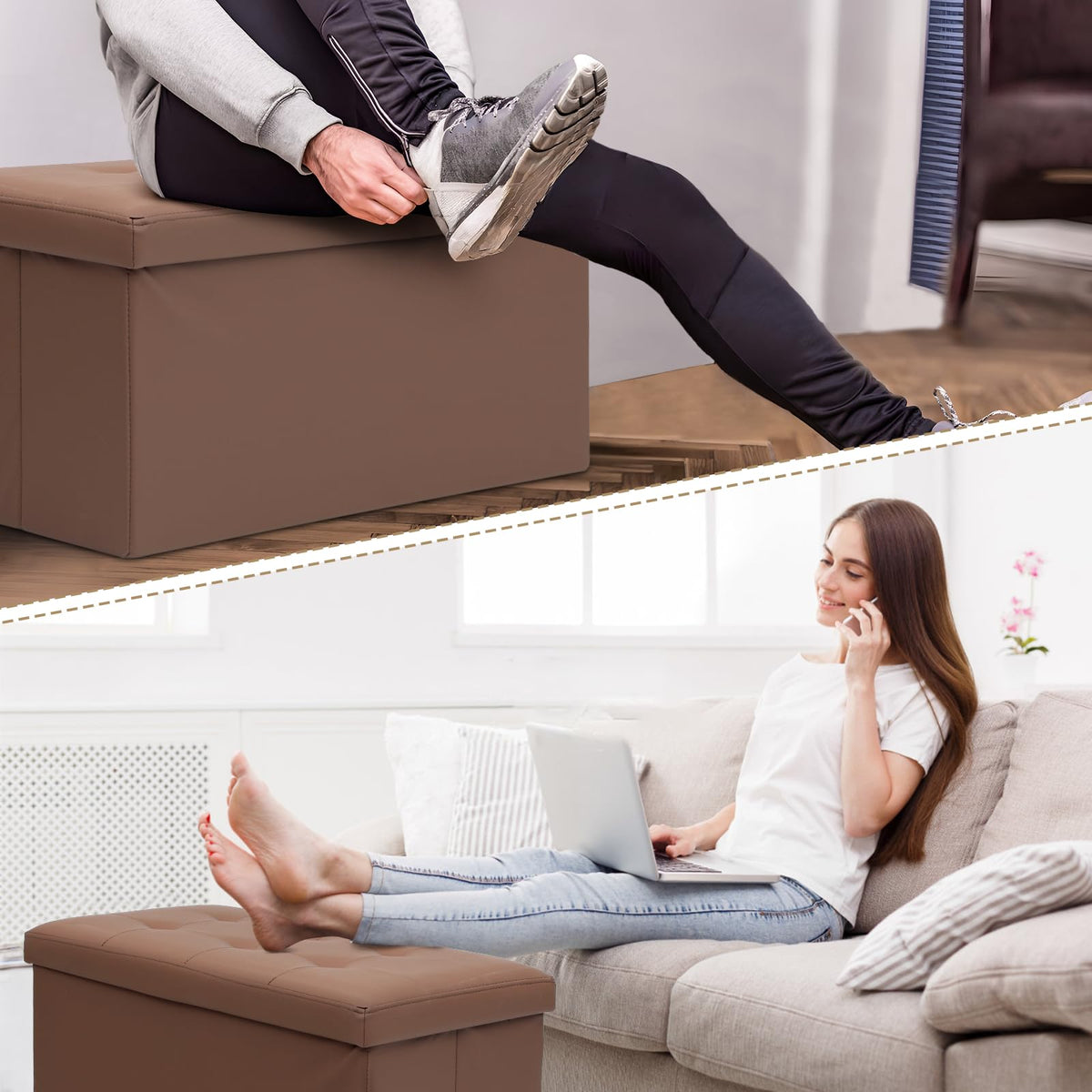 30" Storage Ottoman Bench Folding Bench with 90L Hidden Storage